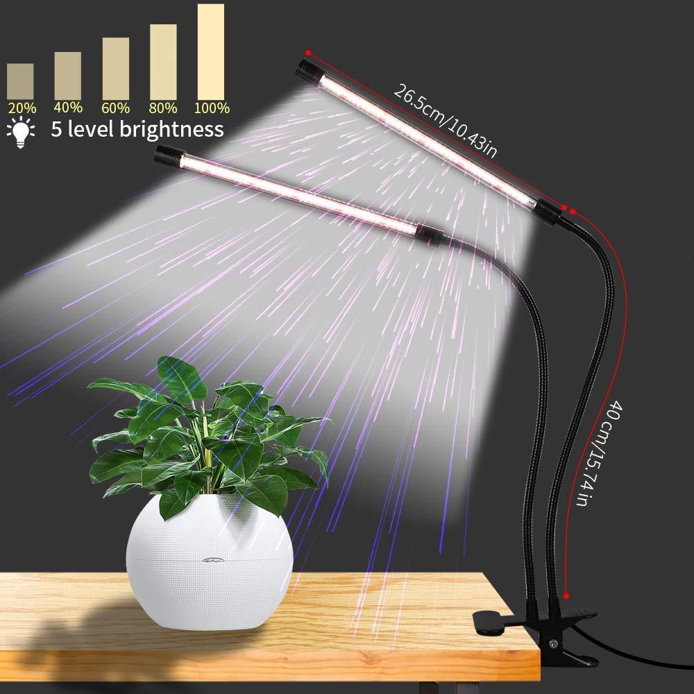 JSOT LED Grow Light, 6500K Full Spectrum Clip Plant Growing Lamp with White Red LEDs for Indoor Plants, 3/6/12H Timer & 10 Dimmable Levels