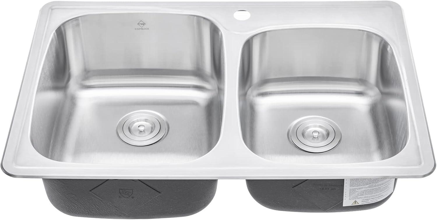 33-Inch Brushed Stainless Steel Double Bowl Kitchen Sink