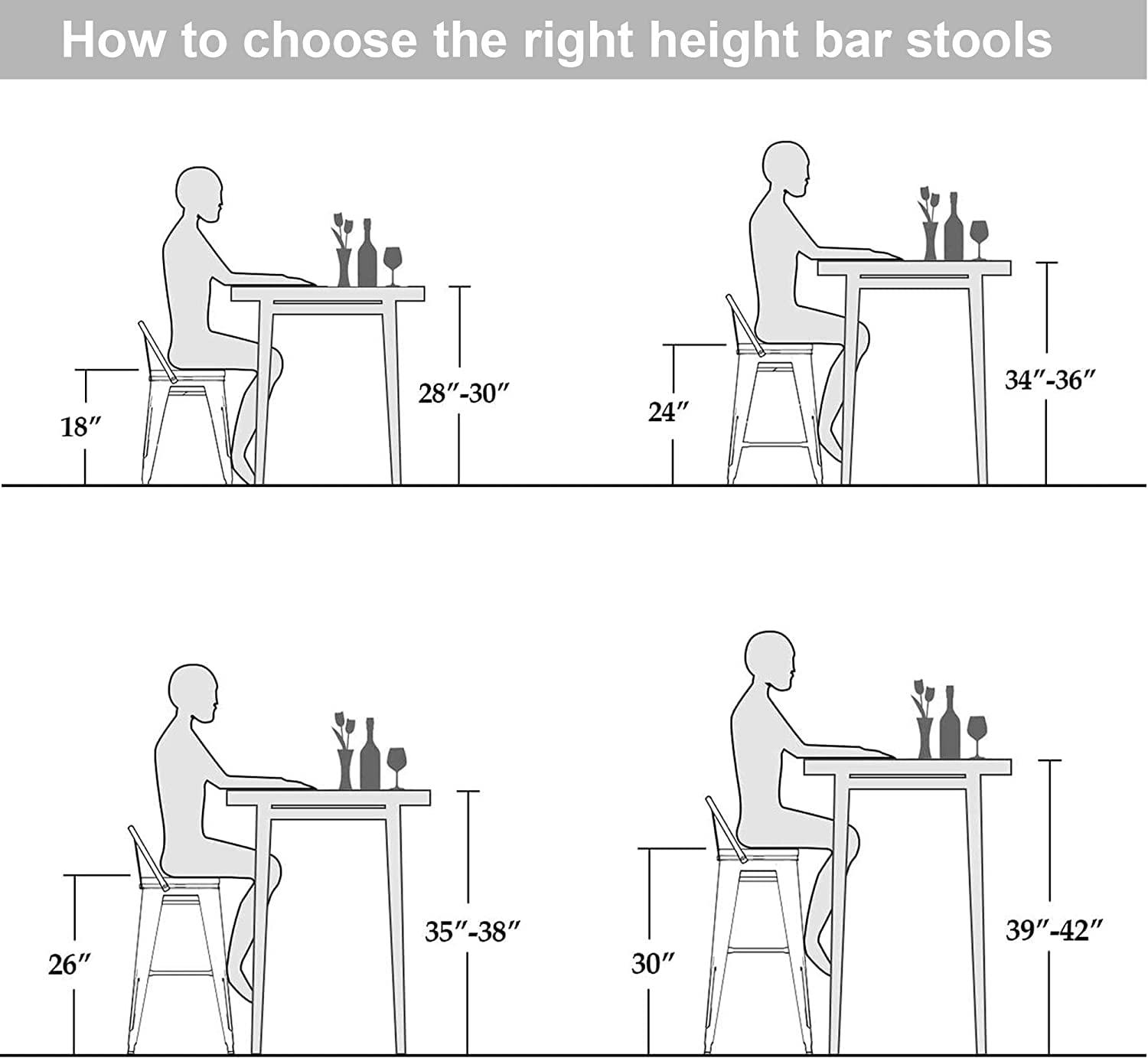 Drevy 26" Metal Counter Height Bar Stools Set of 4 Industrial Backless Kitchen Patio Counter Stool Stackable Barstools Wood Top-Silver