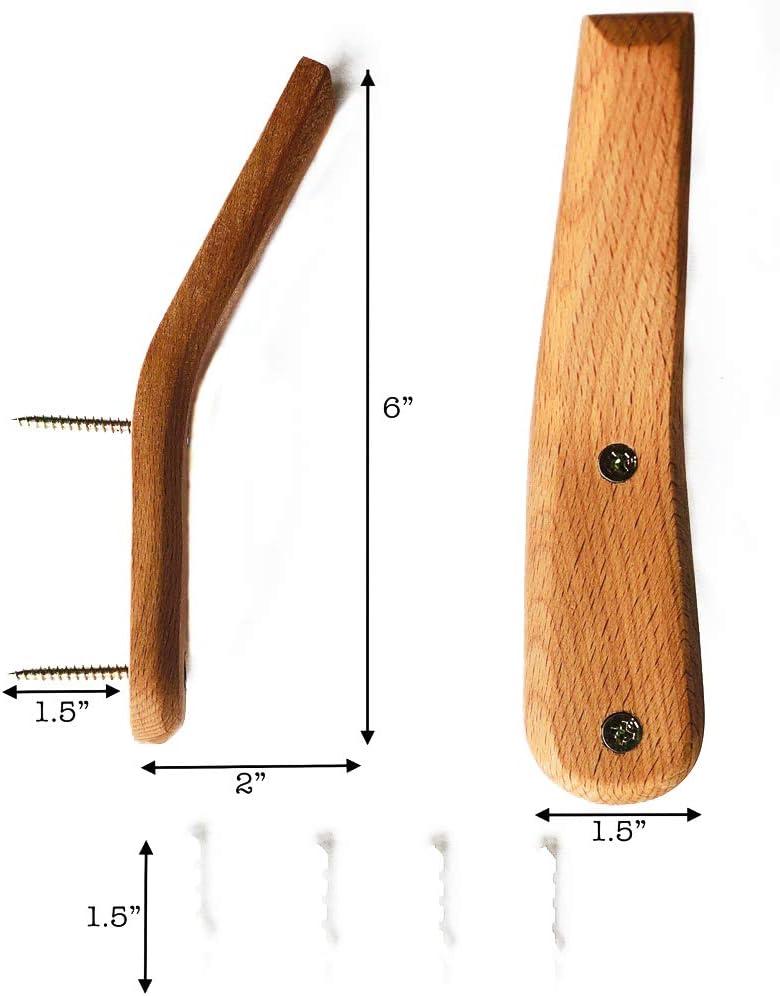 UMZi Wood Wall Hooks, 2 Pack Coat Hooks Mounted Rustic Wooden Heavy Duty Robe Hook Hat Rack | for Hanging Bathroom Towels Clothes Hanger (Beech Wood)