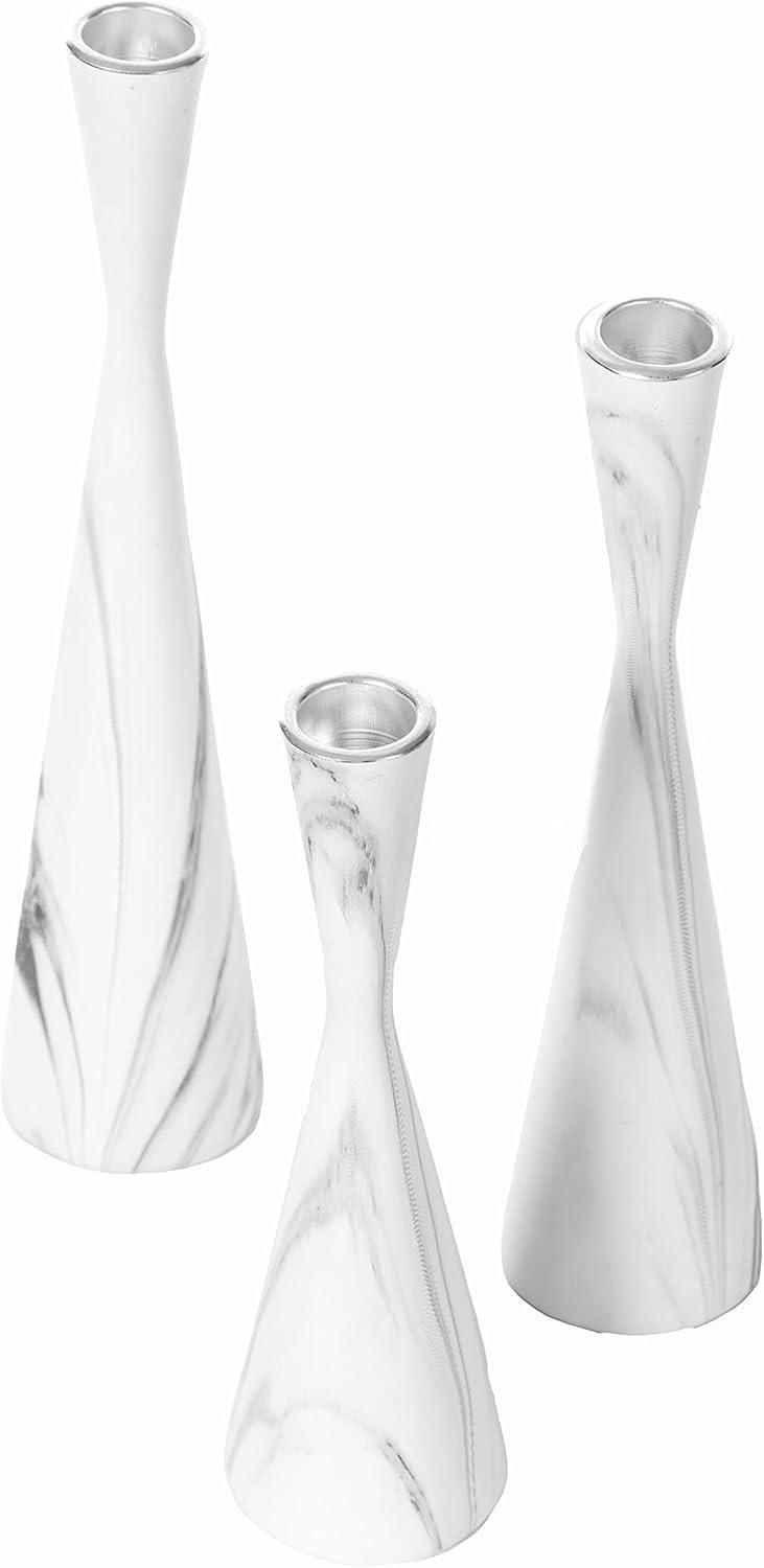 Marble Resin Candle Holders - 3 Set Taper Candlesticks for Home Decor, Table Centerpieces, White