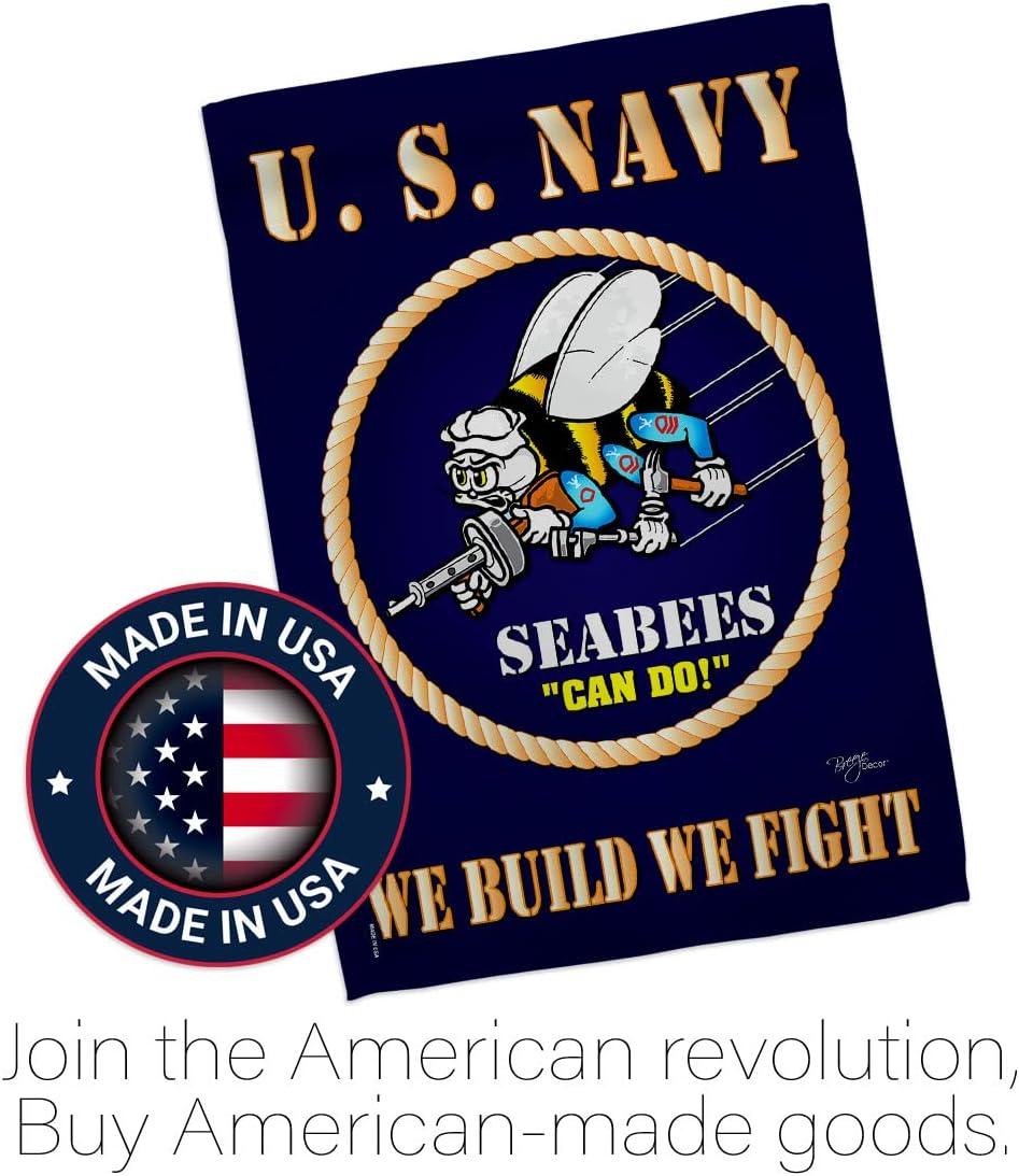 Breeze Decor Sea Bees House Flag - Armed Forces Navy USN Seabee United State American Military Veteran Retire Official - Decoration Banner Small Garden Yard Gift Double-Sided Made in USA 28 X 40