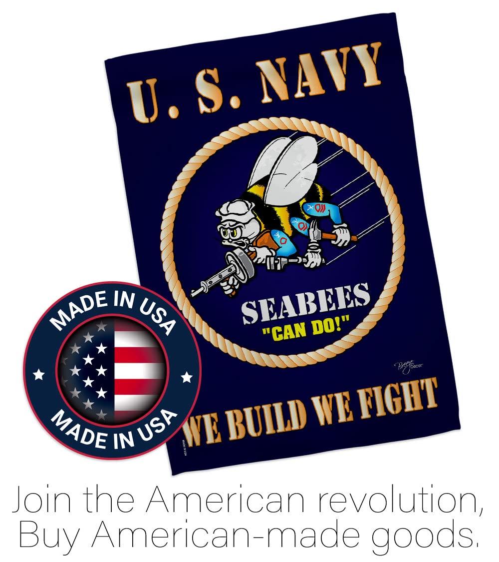 Breeze Decor Sea Bees House Flag - Armed Forces Navy USN Seabee United State American Military Veteran Retire Official - Decoration Banner Small Garden Yard Gift Double-Sided Made in USA 28 X 40