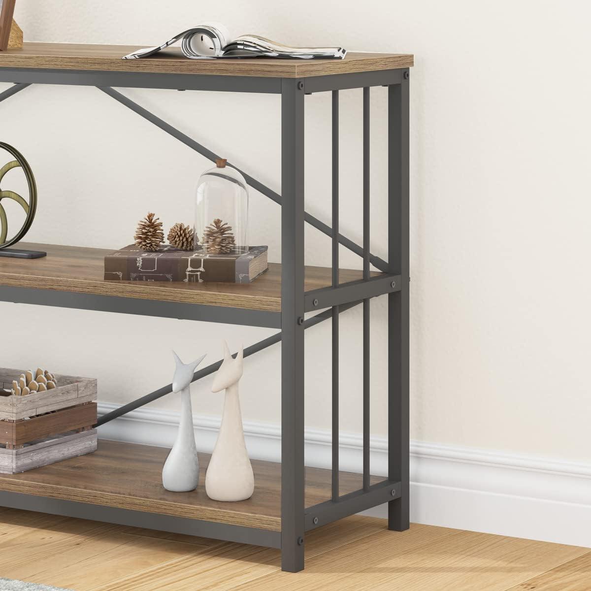 Rustic Oak 55 Inch Industrial Wood Metal Console Table with Storage