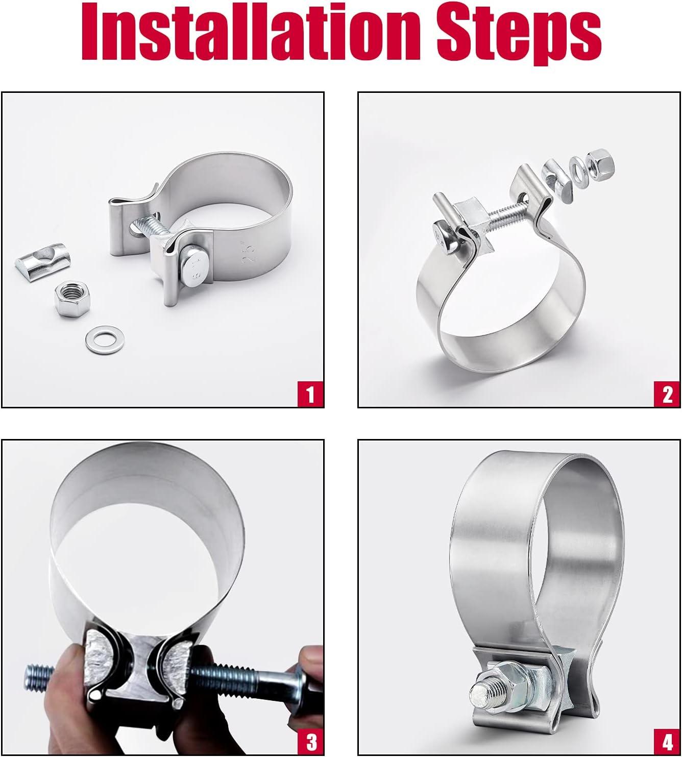 Exhaust Clamps Pipe Repair Parts - 2.0" Narrow Band Clamp , Great for Exhaust Tips, Catalytic Converter, Exhaust Manifold, Exhaust Resonator, Exhaust Flex Pipe, Exhaust Muffler Repair Project