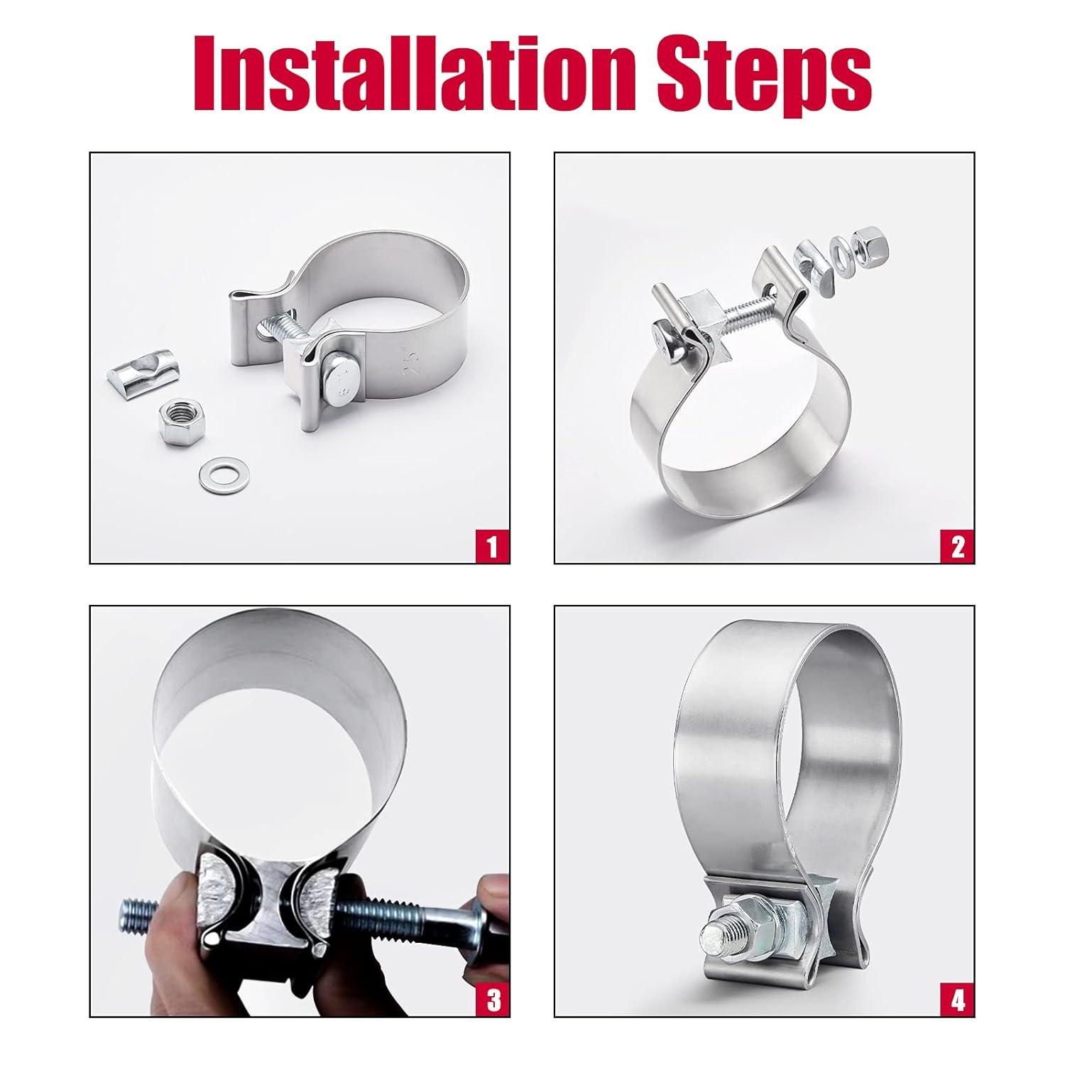 Exhaust Clamps Pipe Repair Parts - 2.0" Narrow Band Clamp , Great for Exhaust Tips, Catalytic Converter, Exhaust Manifold, Exhaust Resonator, Exhaust Flex Pipe, Exhaust Muffler Repair Project