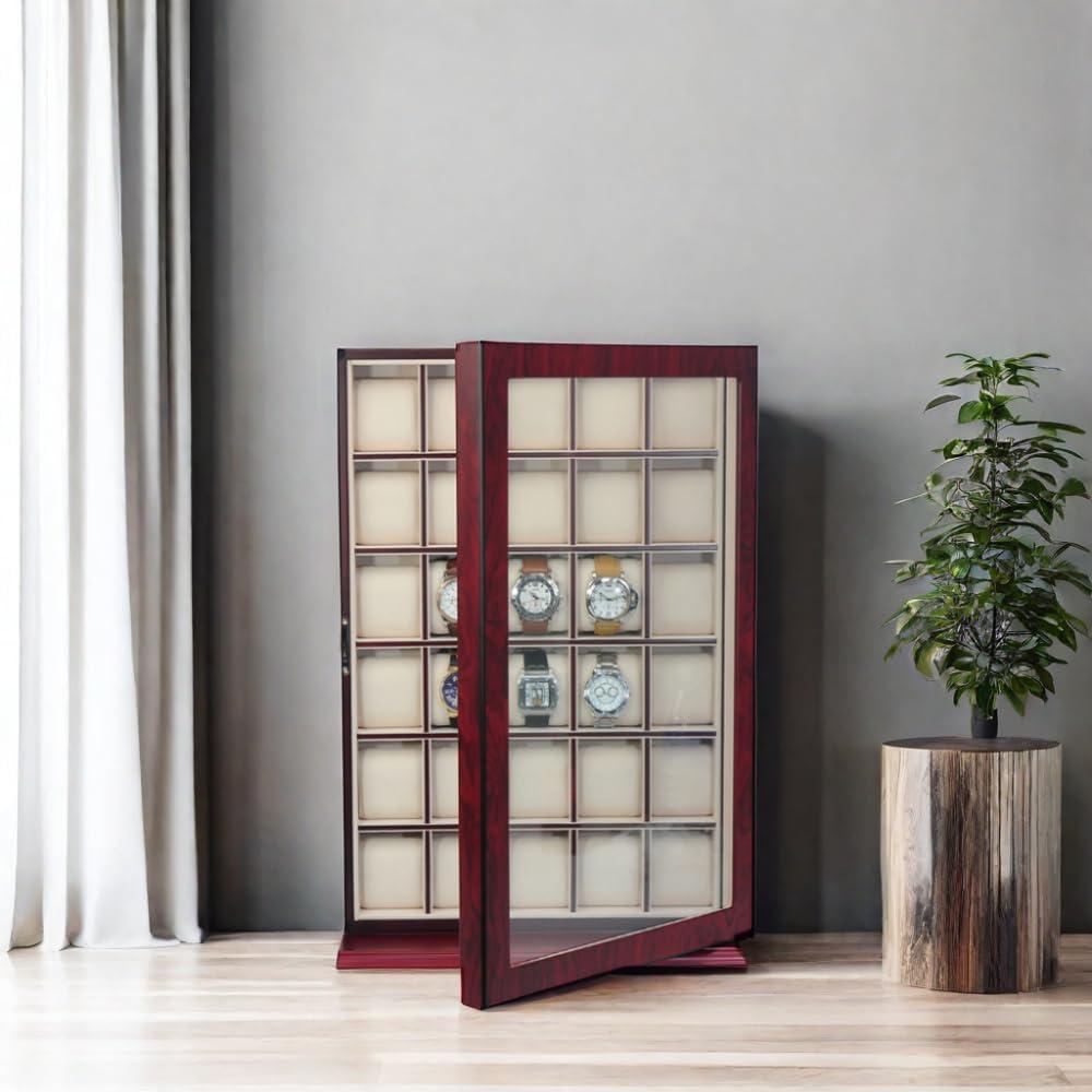 Cherry Wood 30-Slot Wall Mounted Watch Display Case