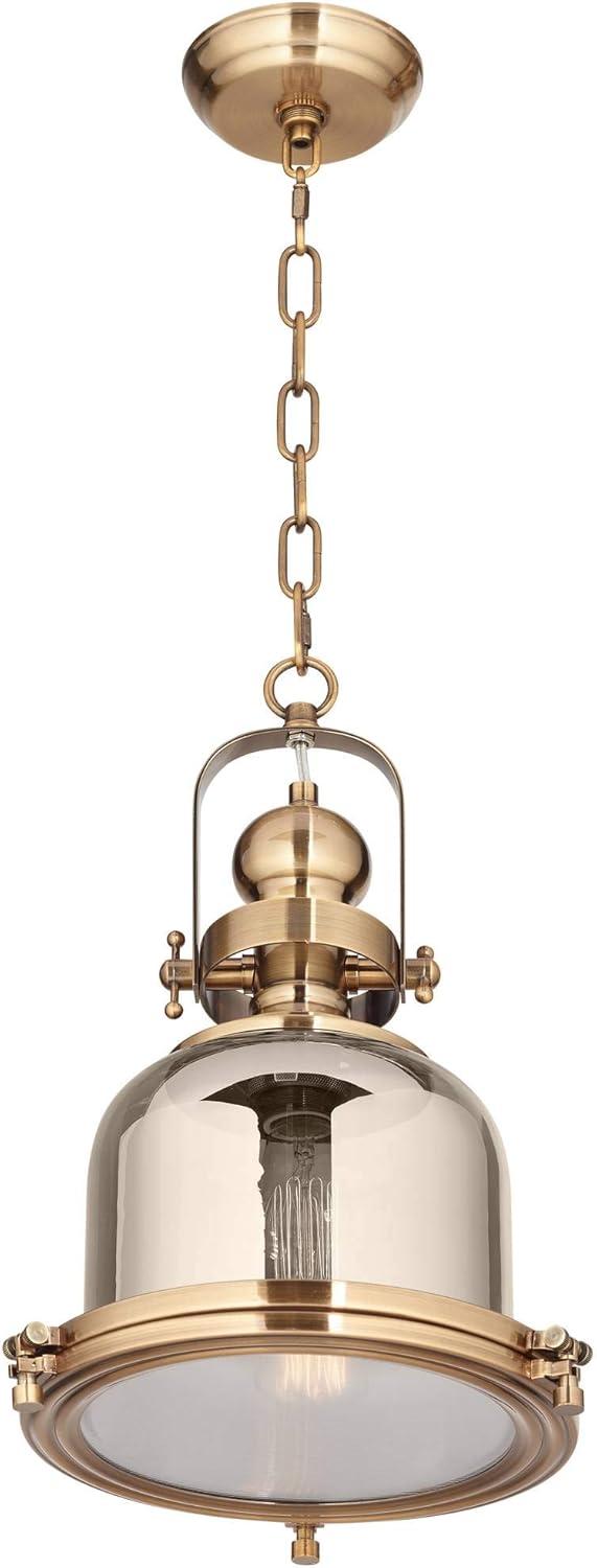 Possini Euro Design Elida Brass Mini Pendant Light 11" Wide Modern Chrome Glass Bell Jar Shade for Dining Room House Foyer Kitchen Island Entryway