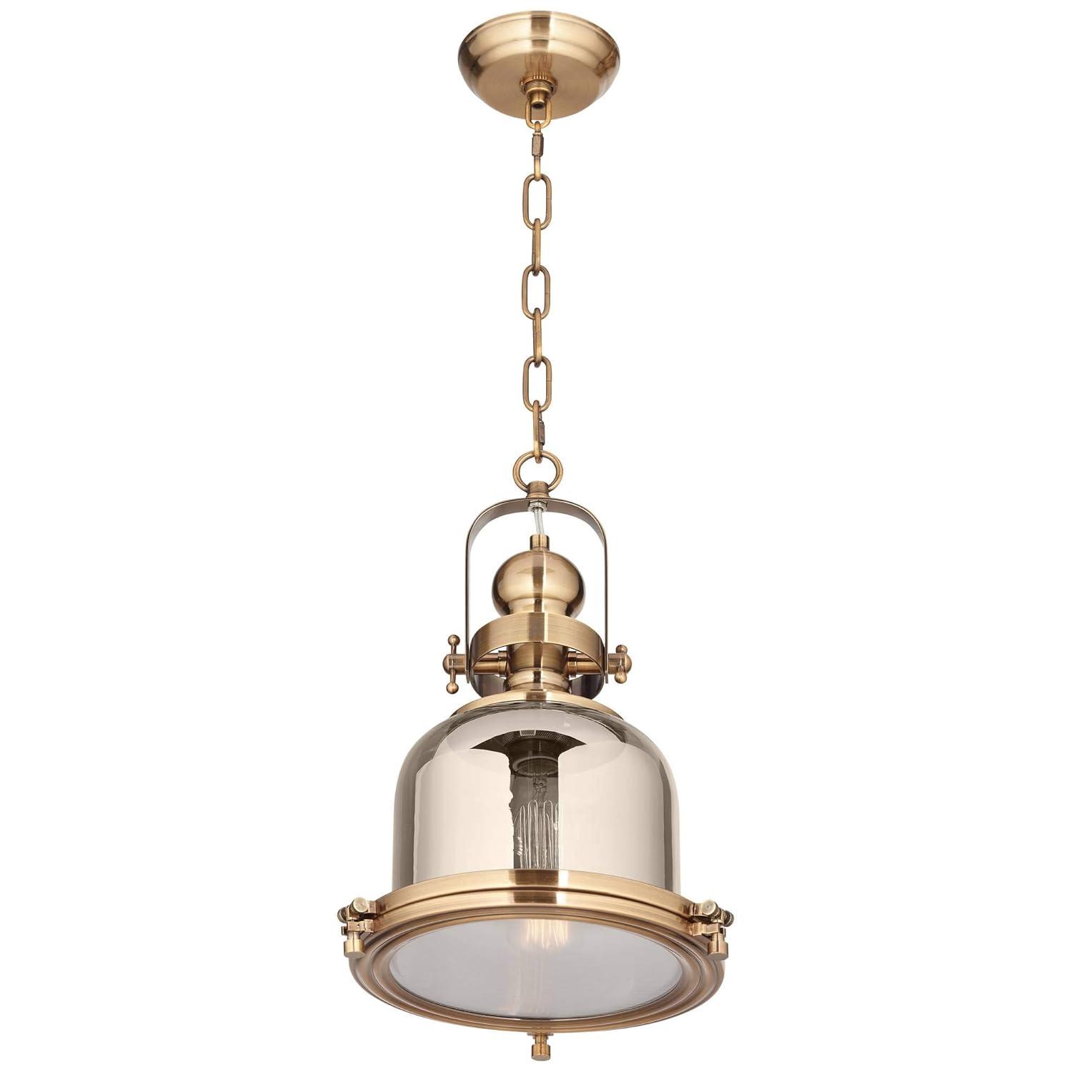 Possini Euro Design Elida Brass Mini Pendant Light 11" Wide Modern Chrome Glass Bell Jar Shade for Dining Room House Foyer Kitchen Island Entryway