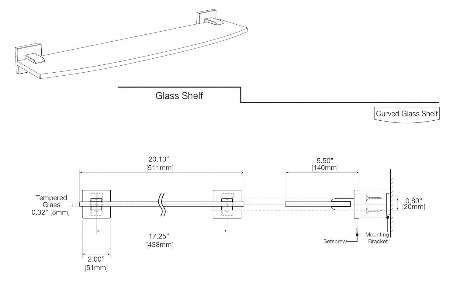 Gatco 4066 Elevate Vanity Glass Shelf, Brushed Brass