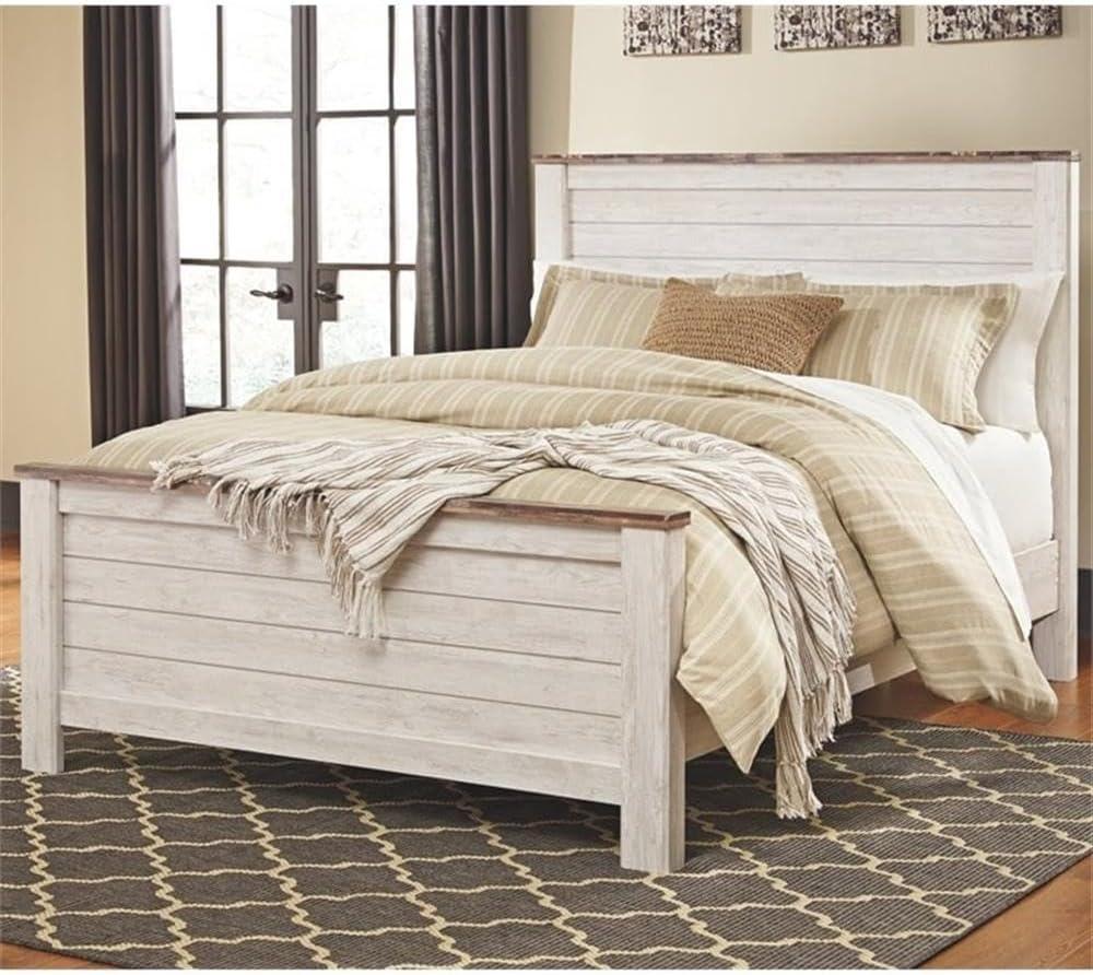 Ashley Furniture Willowton Queen Panel Bed in Whitewash