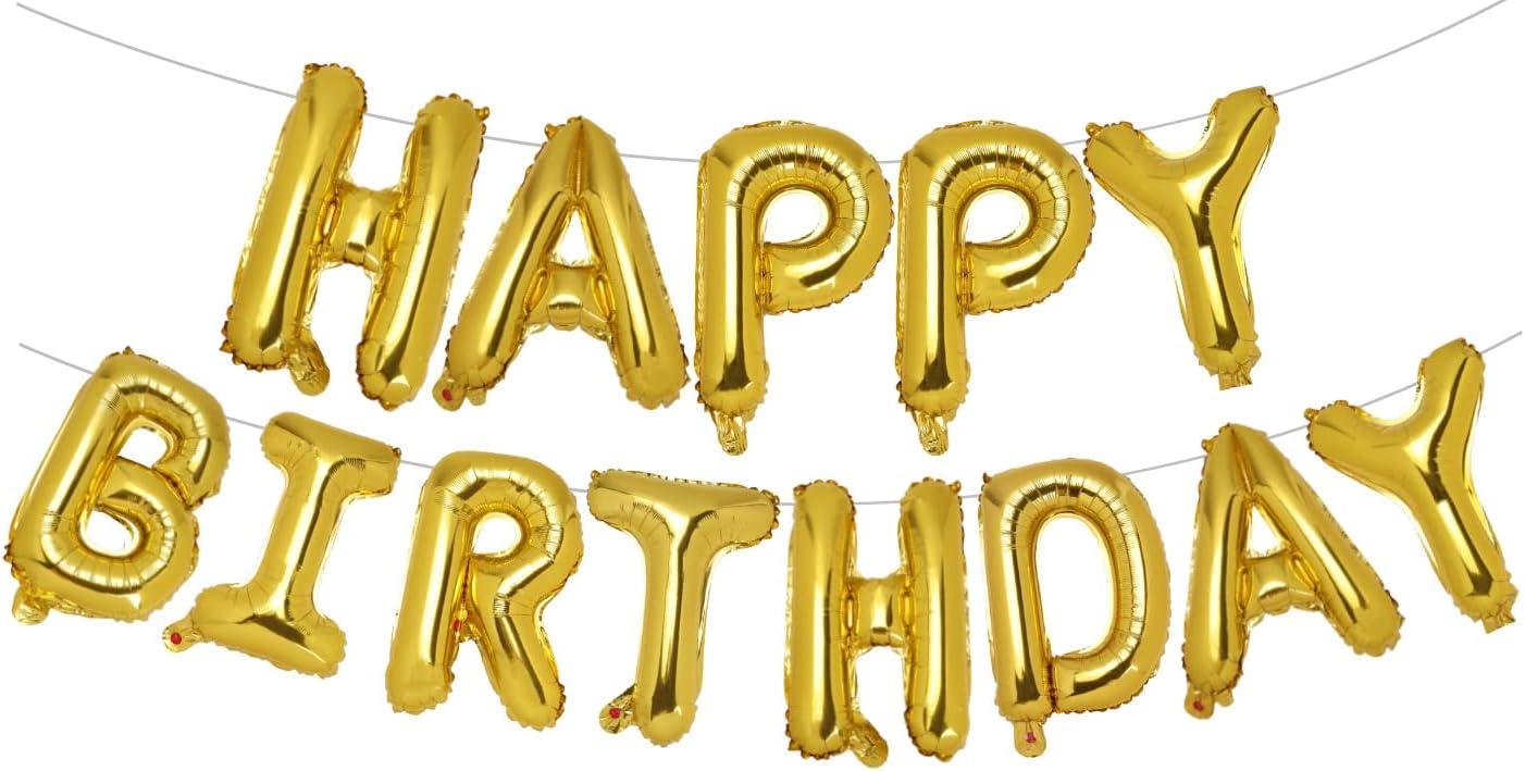 Happy Birthday Balloon Banner Party 16 Inch 3D Aluminum Foil Balloon kit Birthday Party Decor - gold