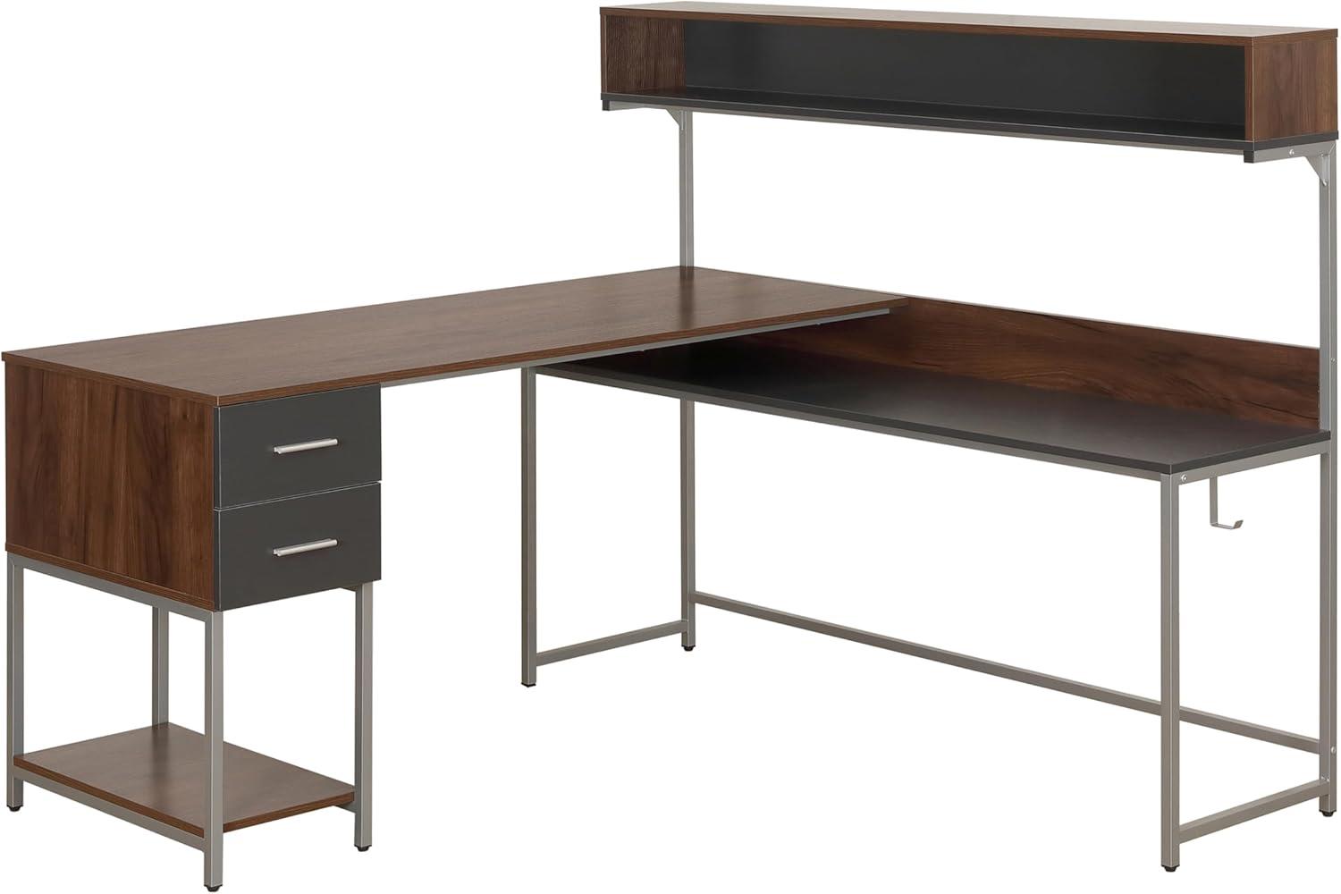 L Shape Desk with Hutch and Storage - Techni Mobili