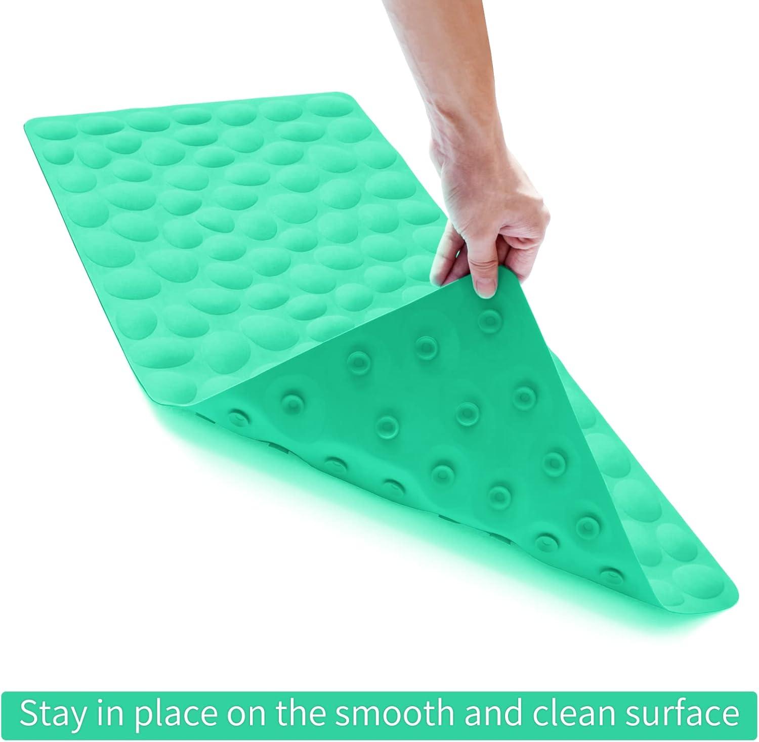 Bathtub and Shower Mats, Extra Long Non-Slip Bath Mat 39 x 16 Inch, Machine Washable Bath Tub Mat with Suction Cups & Drain Holes for Bathroom, Pale Green