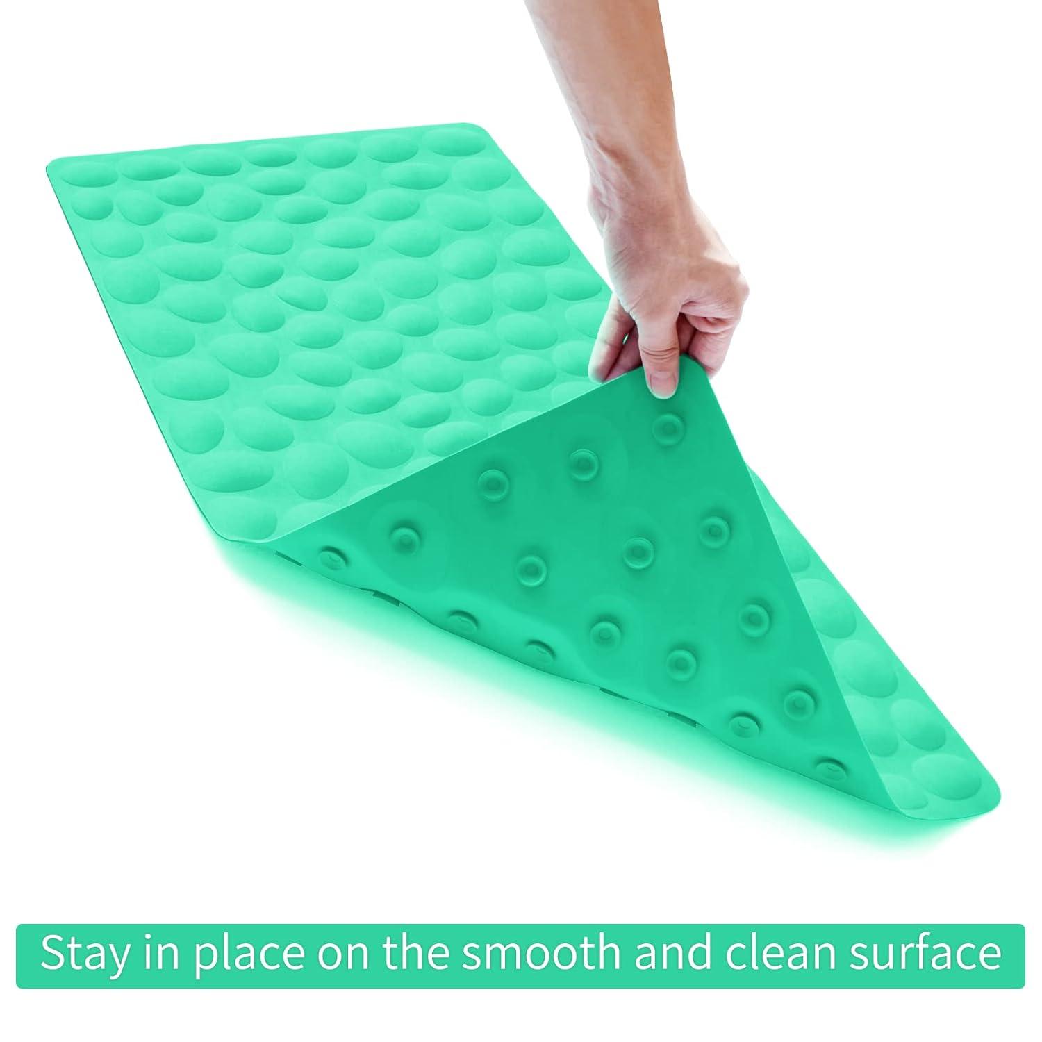 Bathtub and Shower Mats, Extra Long Non-Slip Bath Mat 39 x 16 Inch, Machine Washable Bath Tub Mat with Suction Cups & Drain Holes for Bathroom, Pale Green