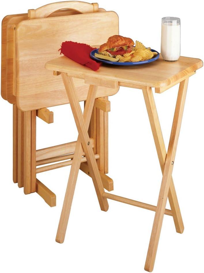 4pc Alex Snack Table Set Natural - Winsome: Wood Construction, Foldable Design, Storage Rack Included