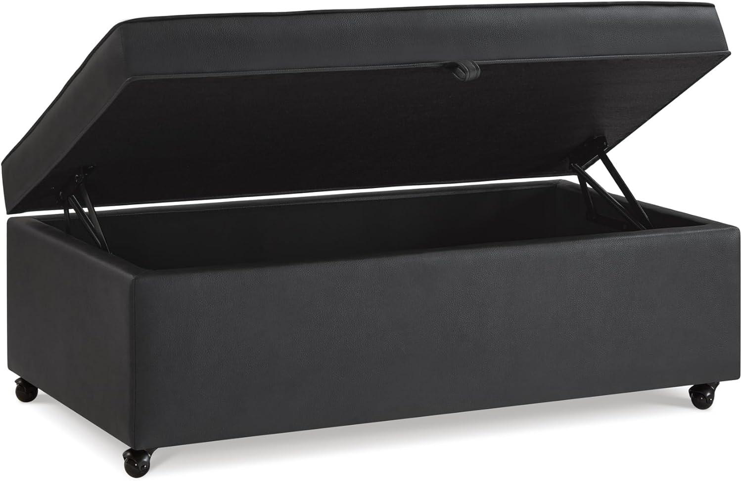 Dark Gray Faux Leather Storage Ottoman Bench with Wheels