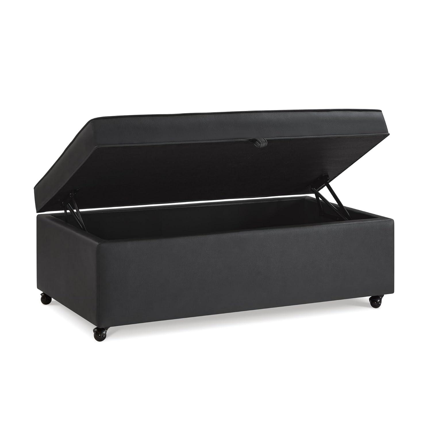 Dark Gray Faux Leather Storage Ottoman Bench with Wheels