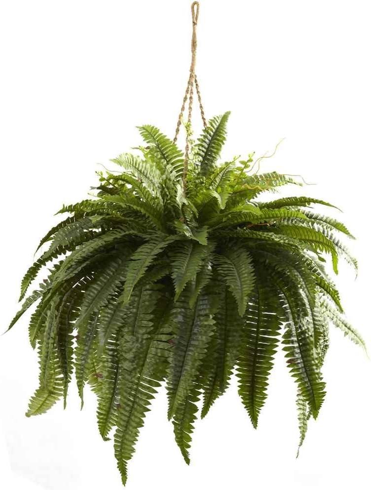 36" x 29" Artificial Boston Fern Hanging Basket - Nearly Natural: Indoor/Outdoor Decor, Porch Accent