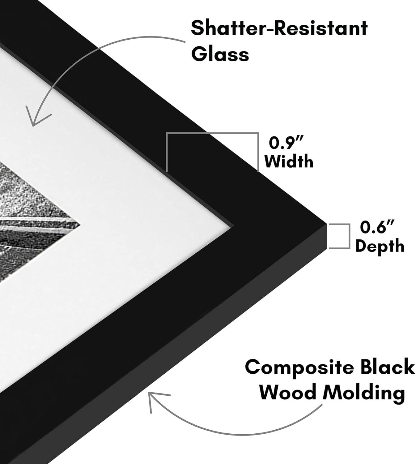 Americanflat 11x14 Picture Frame with Shatter-Resistant Glass - Use as 8x10 Frame with Mat or 11x14 Frame Without Mat - Signature Collection - Black