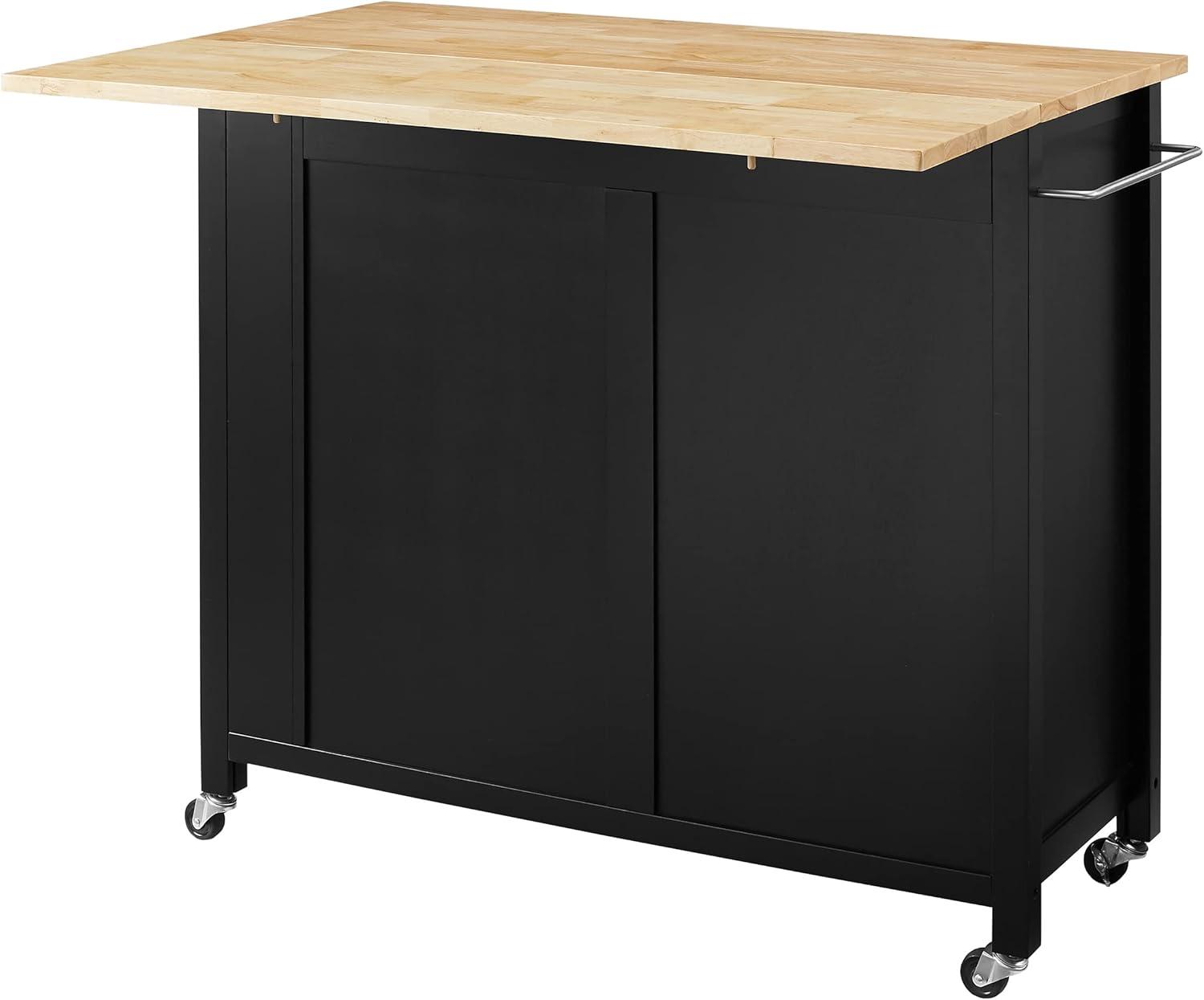 Crosley Furniture Savannah Wood Top Drop Leaf Kitchen Island/Cart in Black