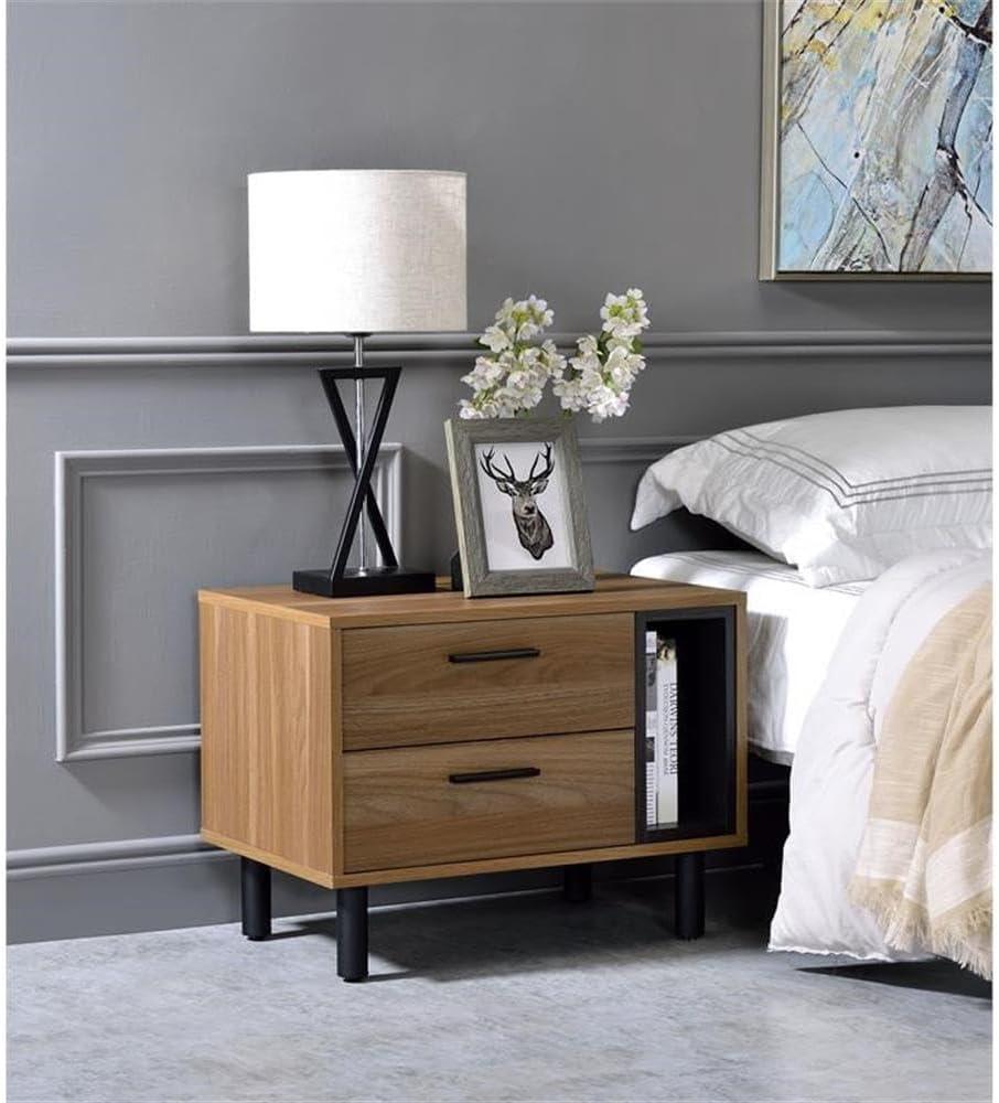 23" Trolgar Accent Table Brown Oak/Black Finish - Acme Furniture: No Assembly, Open Shelf, Wood Composite