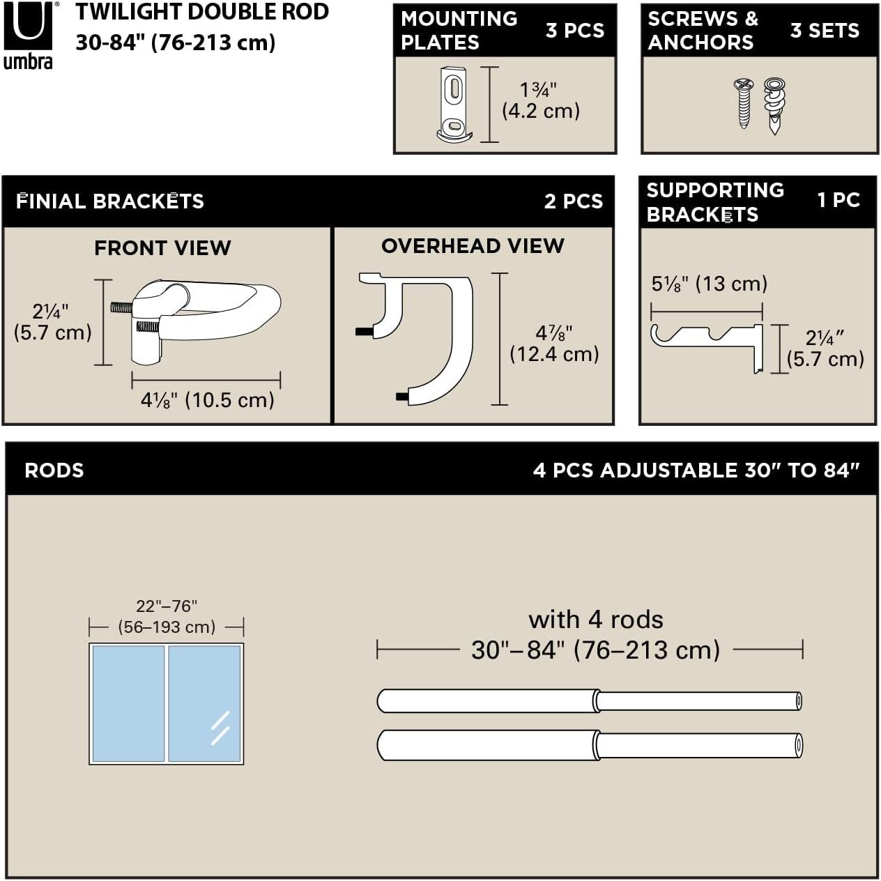 Matte Nickel Double Curtain Rod with Wrap-Around Design