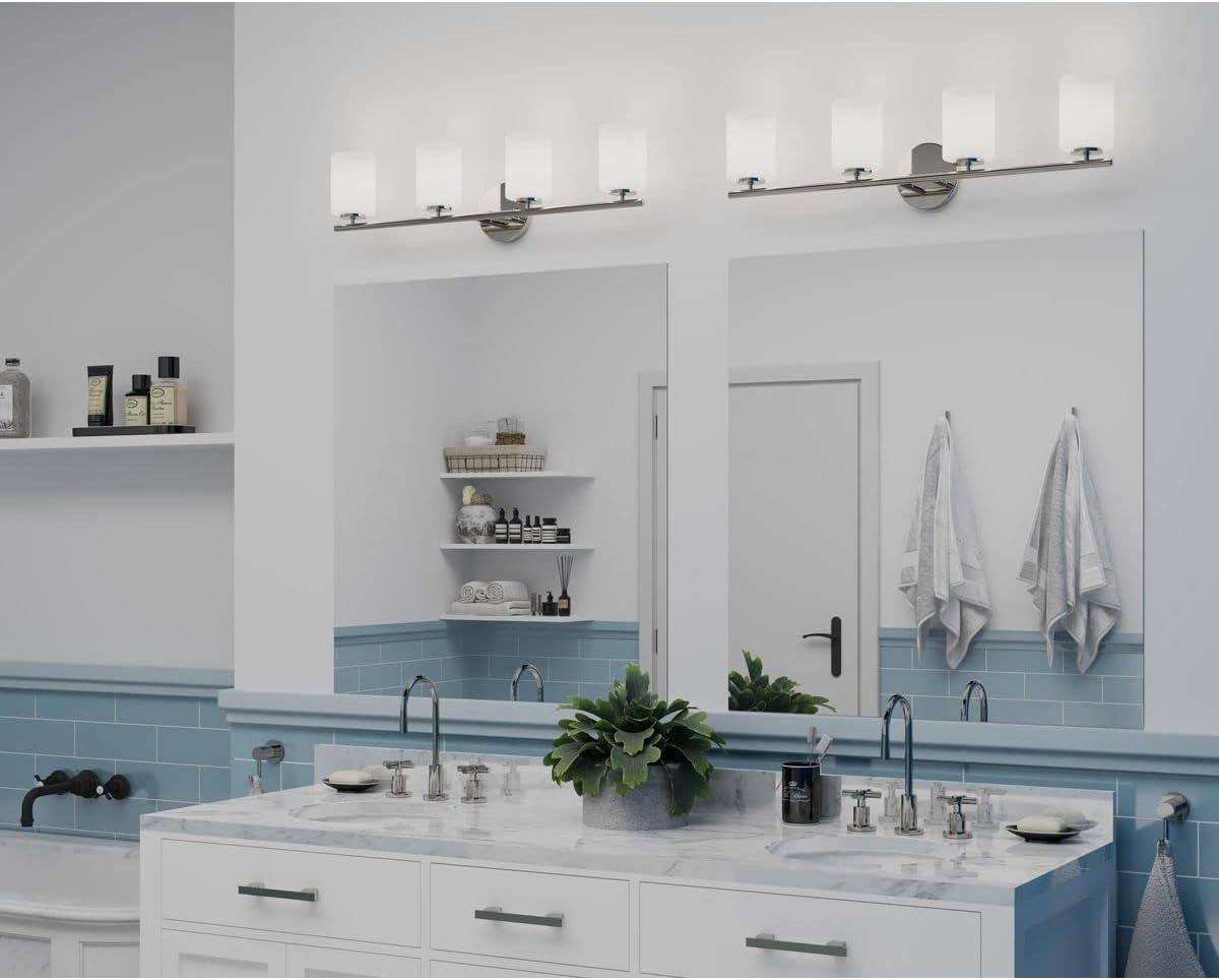 Progress Lighting Replay 4-Light Bath Vanity, Polished Nickel, Porcelain, Up/Down Mount, Brushed Nickel Finish, Shade Included