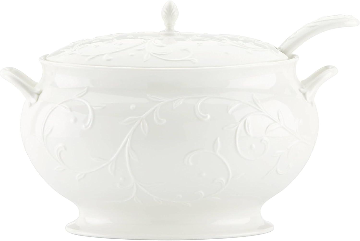 White Porcelain Soup Tureen with Ladle and Lid