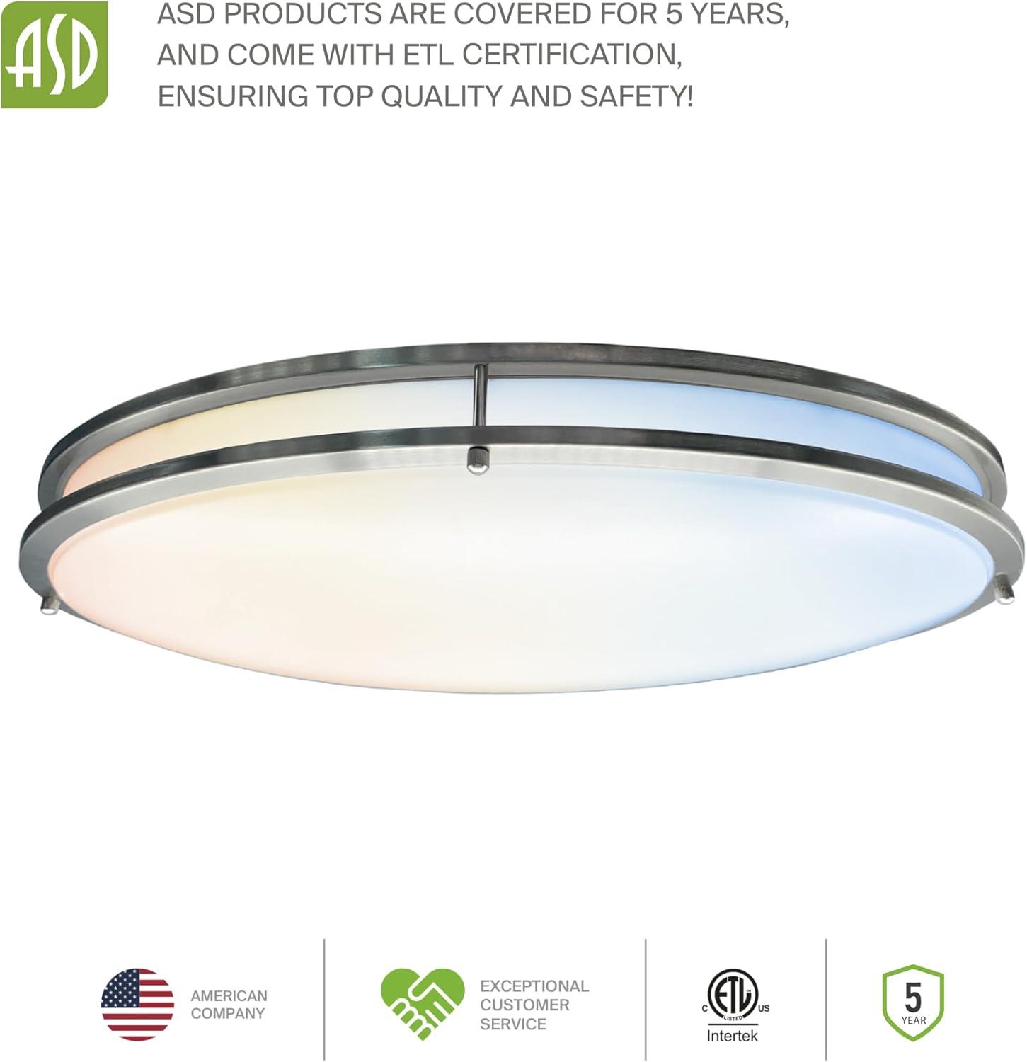 ASD LED 32 Inch Oval Flush Mount Light Fixture | 50W 3960LM 2700-5000K 120V | 5CCT, Dimmable, ETL Listed | Close To Ceiling Double Ring Lamp, Low Profile Lighting | Nickel, 2 Pack