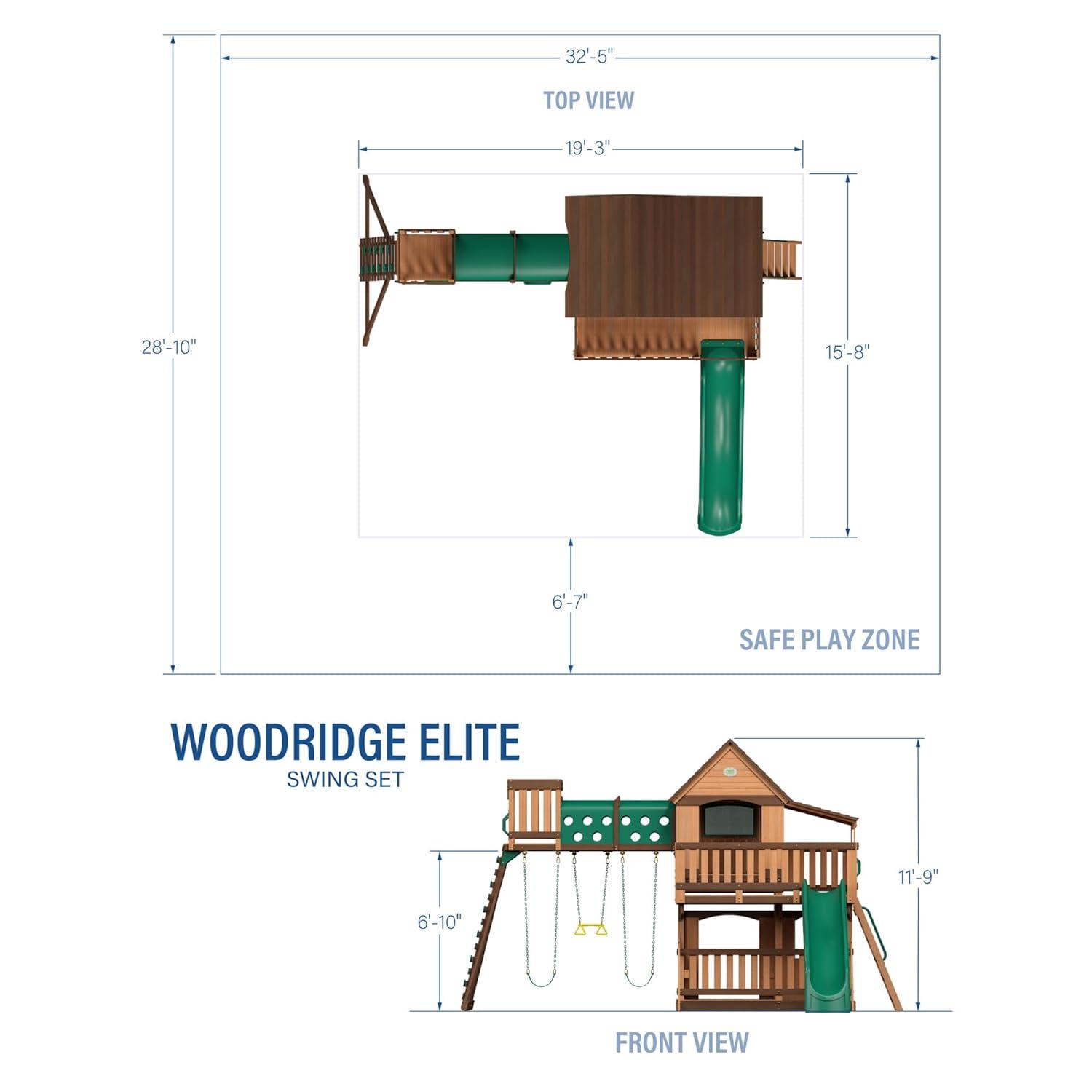Backyard Discovery Backyard Discovery Woodridge Elite Cedar Wood Swing Set with Wave Slide, Clubhouse, Crawl Tunnel, and Crow's Nest