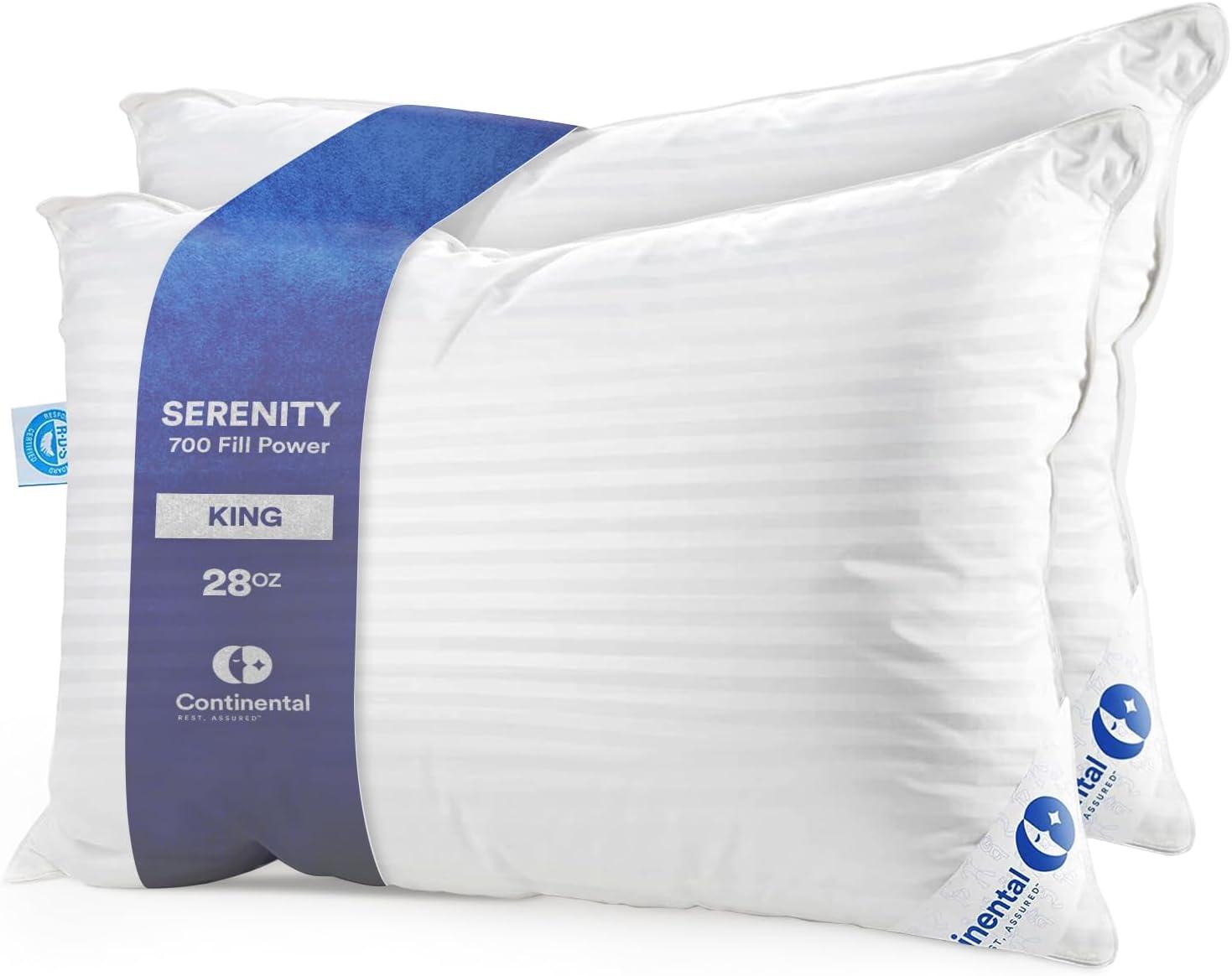 Continental Bedding Hungarian Goose Down Pillows Set King Size 100% Down Pillow, 2 Pack