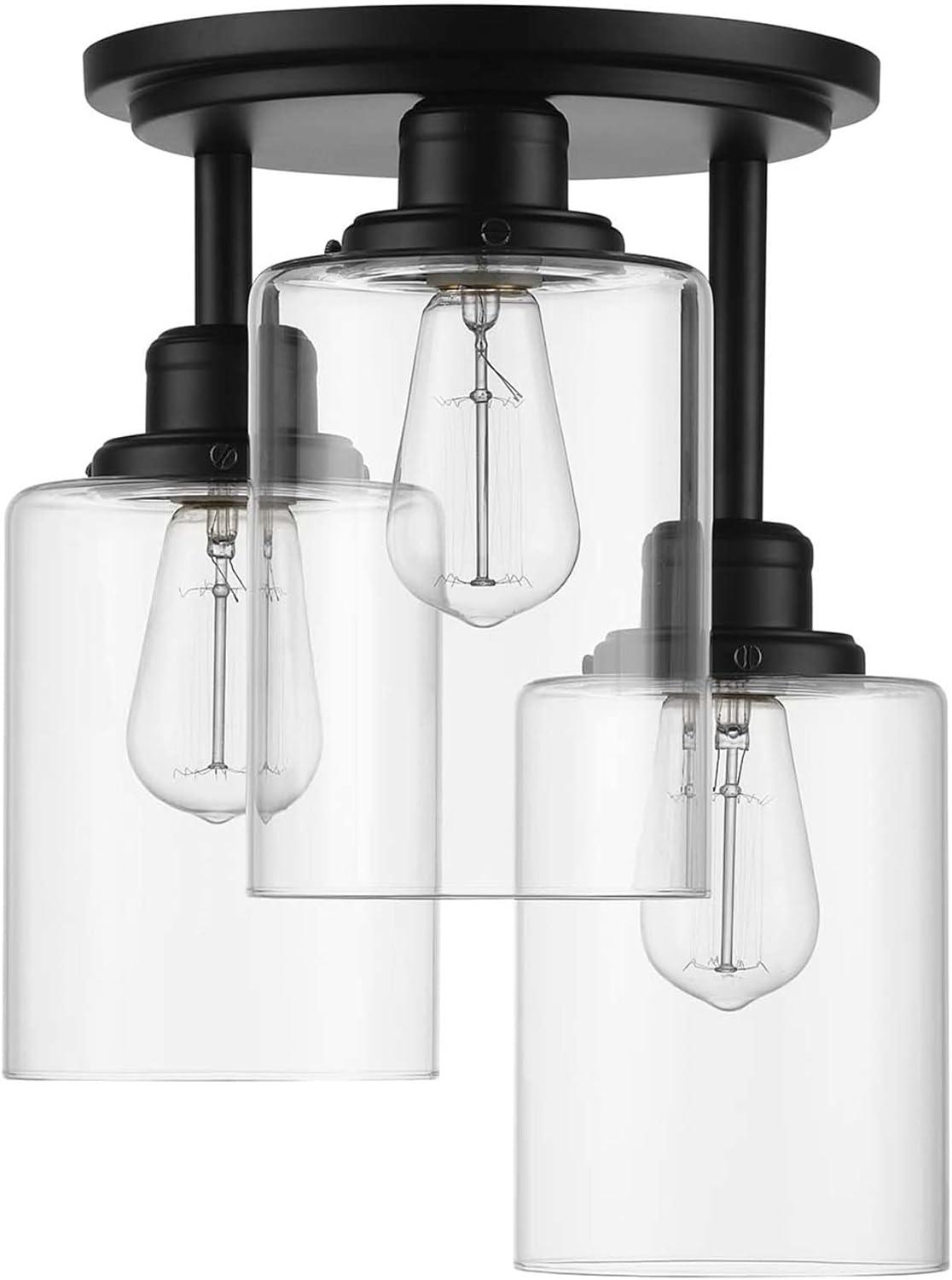 Globe Electric Annecy 3-Light Matte Black Flush Mount Ceiling Light with Clear Glass Shades, 65456