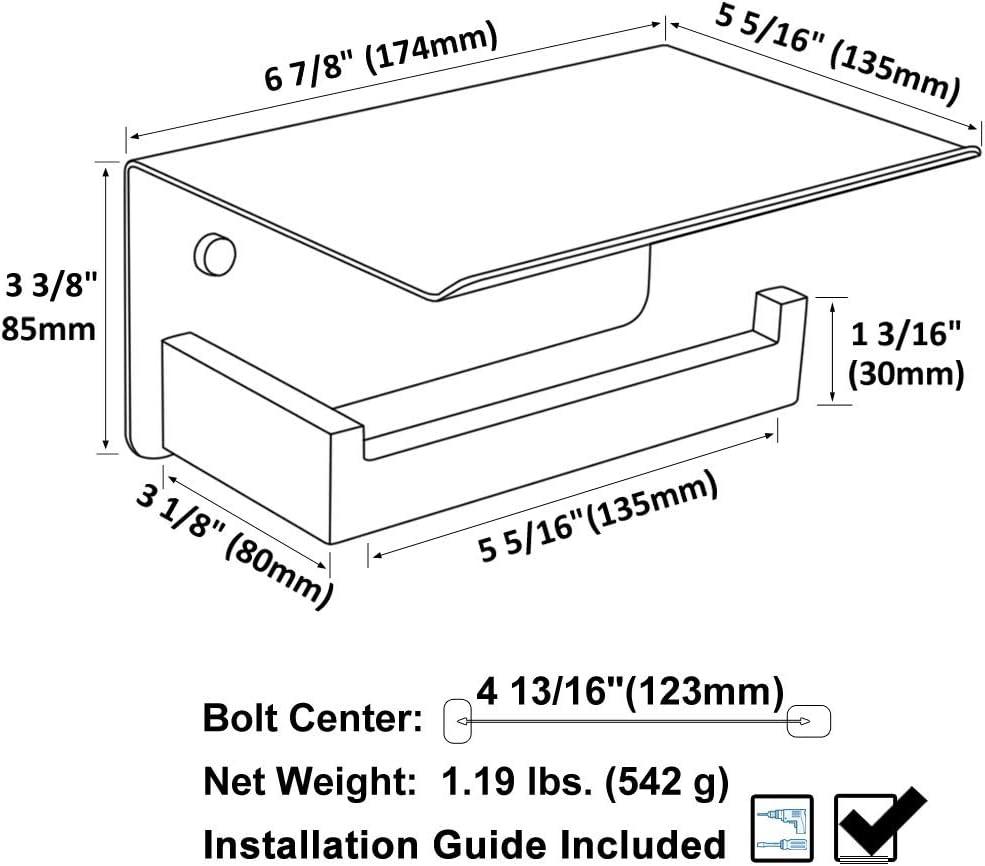 Matte Black Stainless Steel Wall Mounted Toilet Paper Holder with Shelf