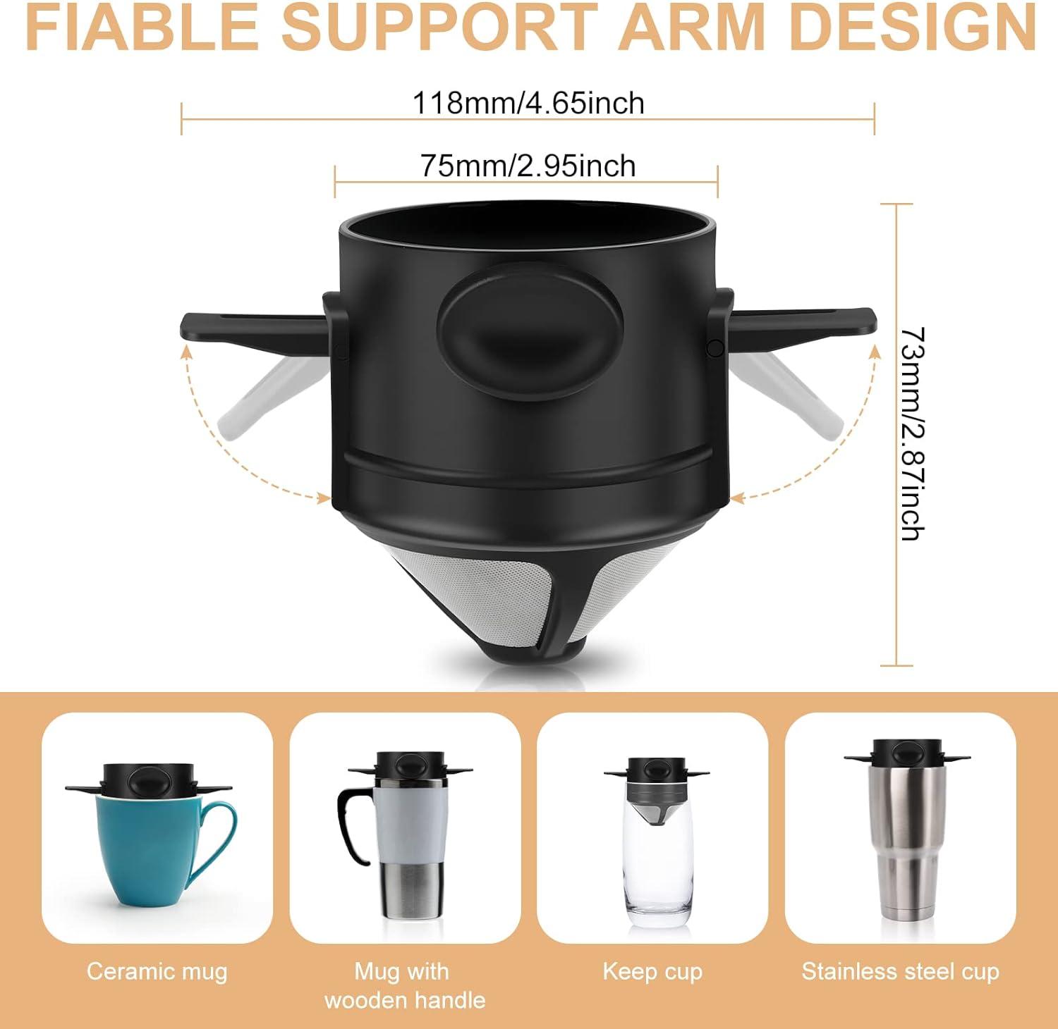 OUHGE Pour Over Coffee Maker Portable Stainless Reusable Coffee Filter Mini Paperless Single 1 Cup Coffee Cup For Travel Camping, Black