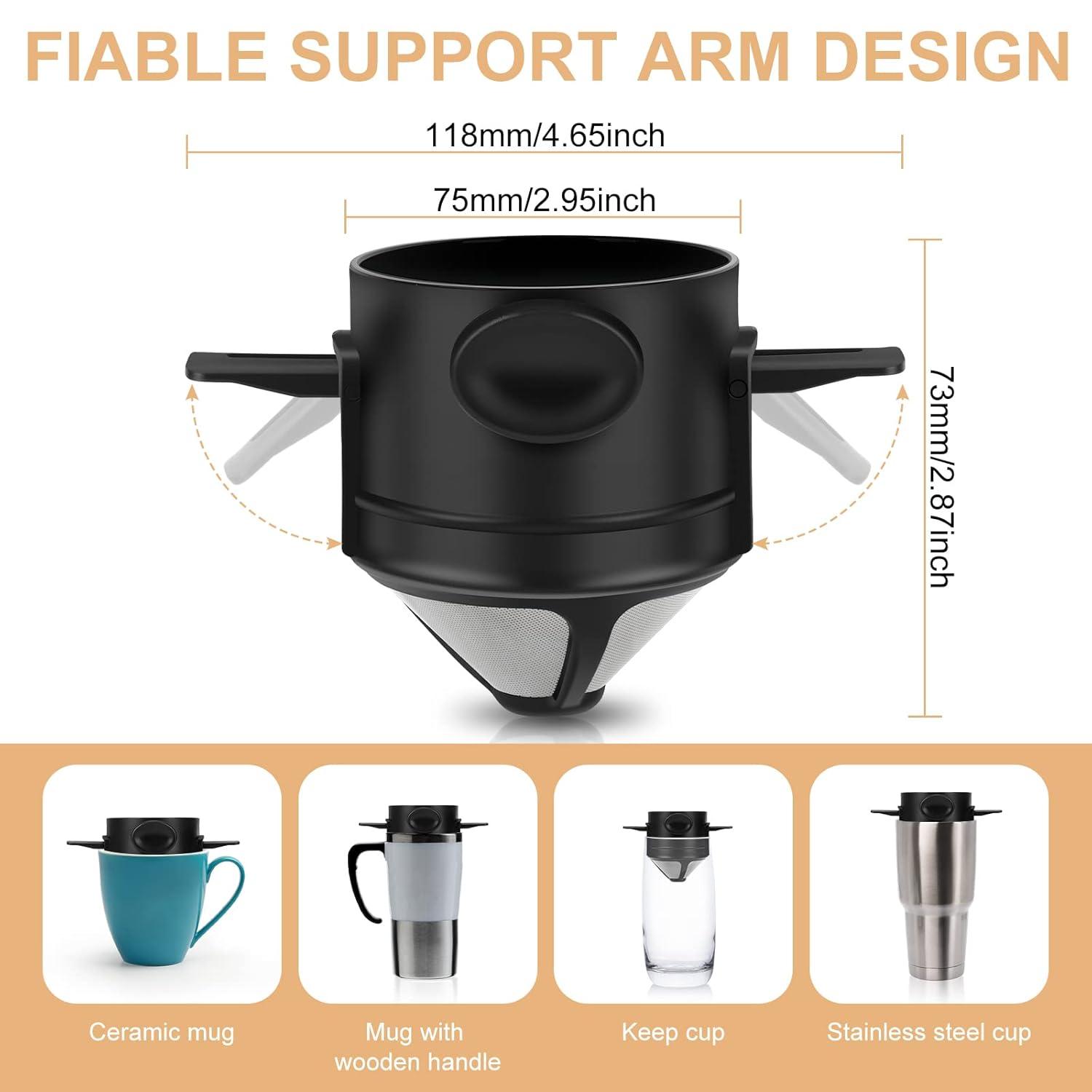 OUHGE Pour Over Coffee Maker Portable Stainless Reusable Coffee Filter Mini Paperless Single 1 Cup Coffee Cup For Travel Camping, Black