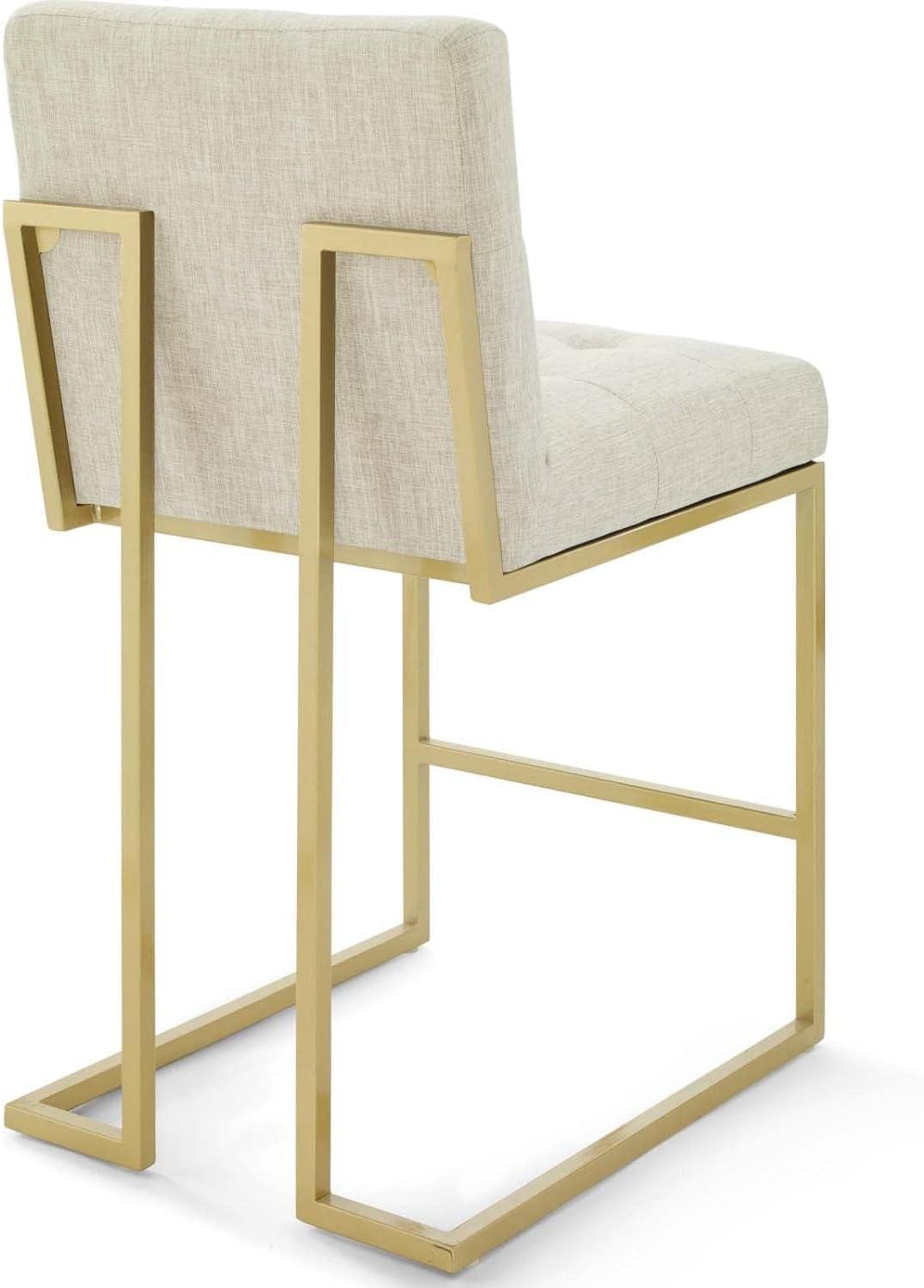 Set of 2 Beige Upholstered Gold Stainless Steel Counter Stools