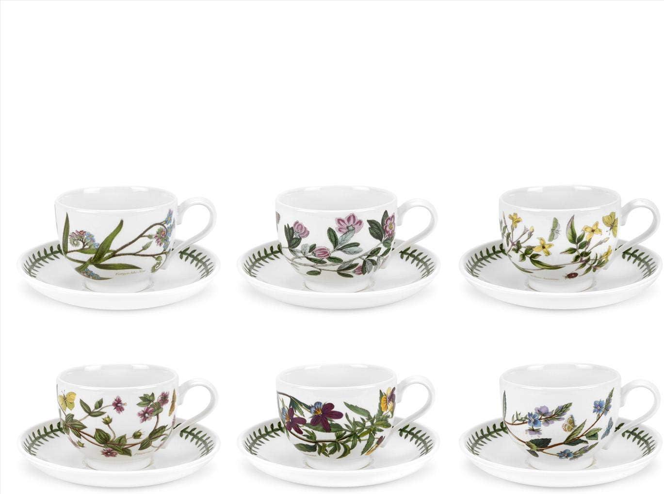 Assorted Floral Ceramic Teacup and Saucer Set, 10oz, Set of 6