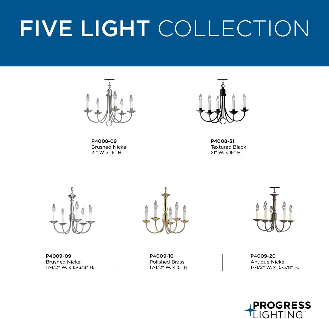 Trinity Textured Black 5-Light Chandelier with White Candle Covers