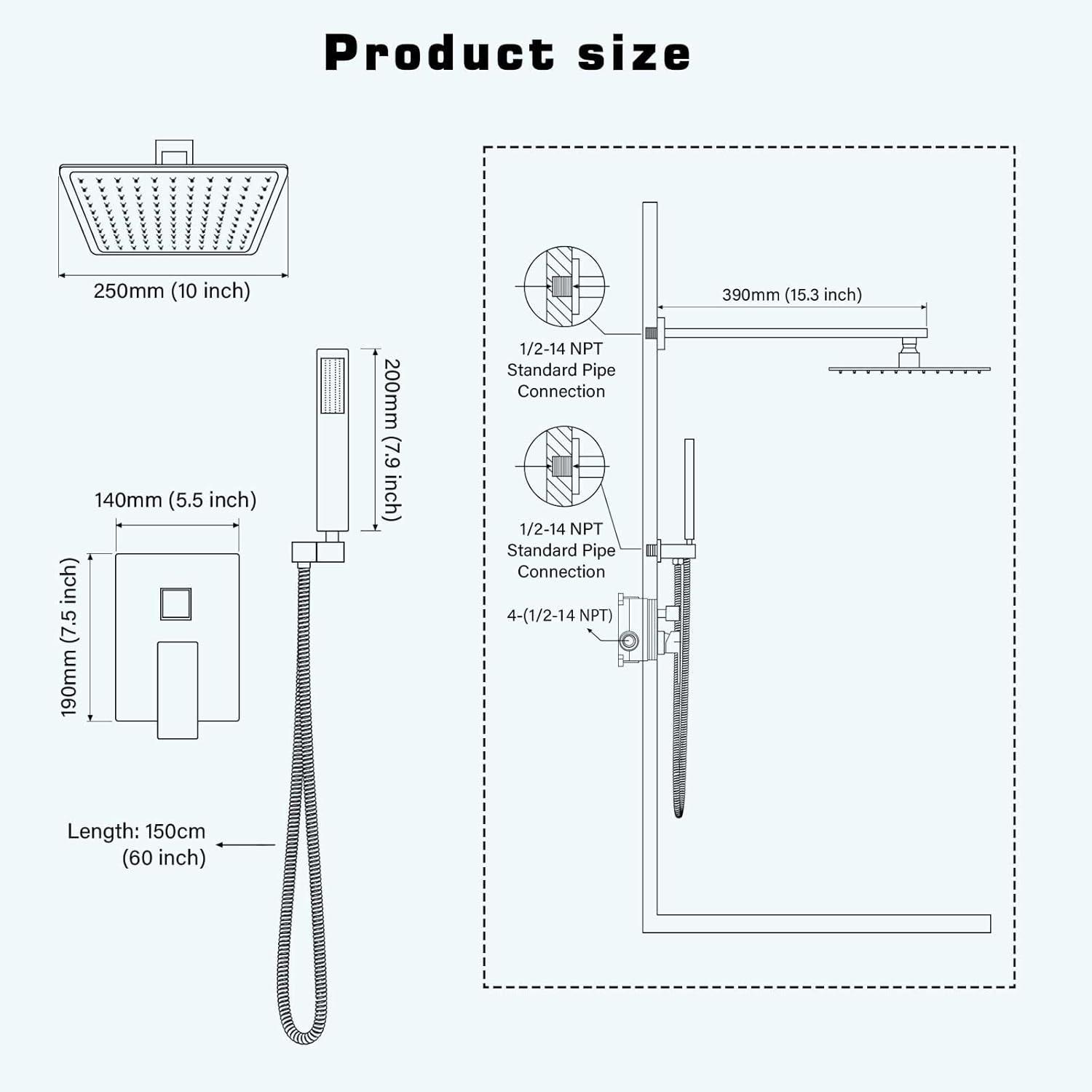 Matte Black Square Dual Rain Shower System with Handheld