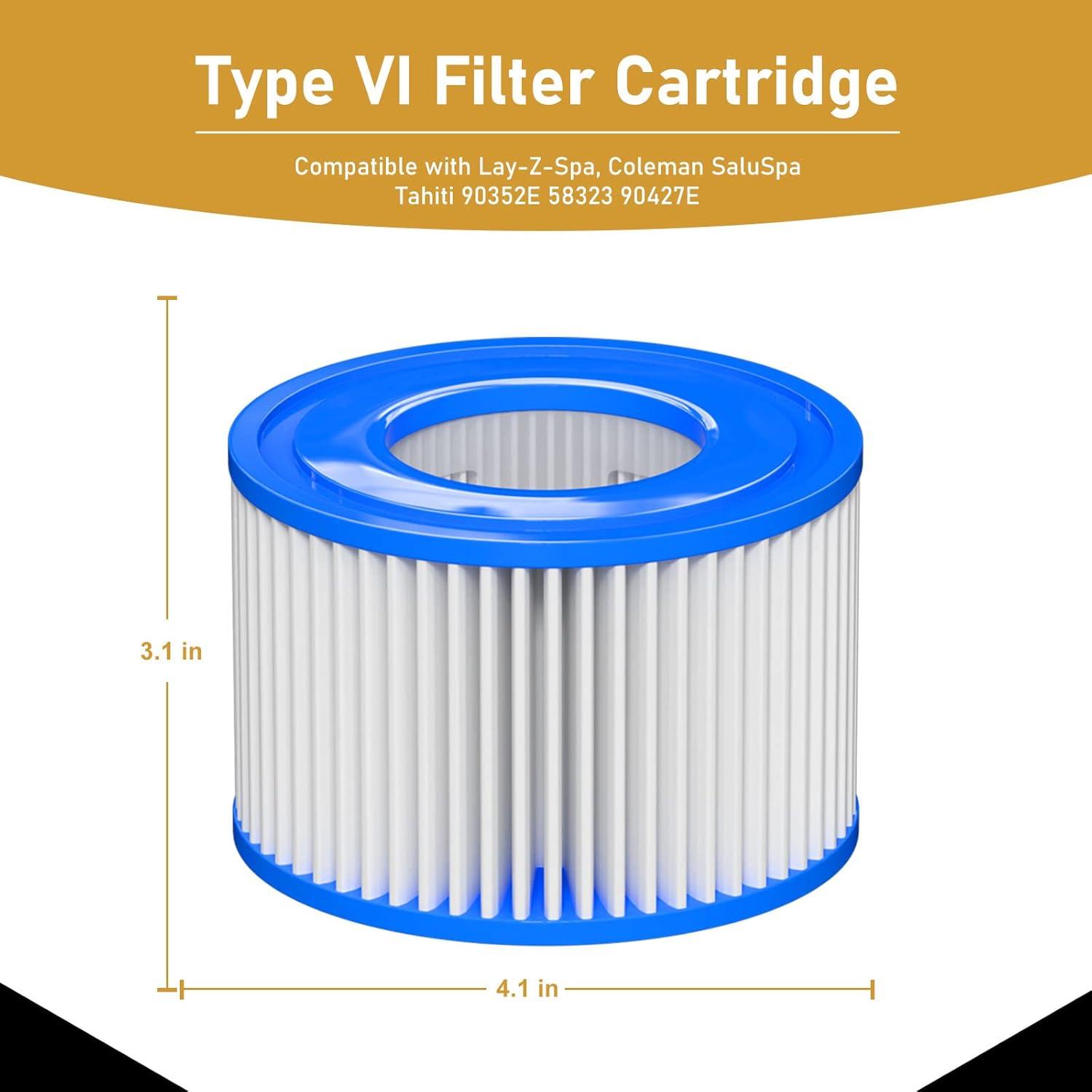 Type Ⅵ Hot Tub Spa Filter Replacement Compatible with Lay-Z-Spa, Coleman SaluSpa 90352E 58323, Inflatable Hot Tub, Swimming Pool Pump Filter Type Ⅵ Cartridge, 8 Pack