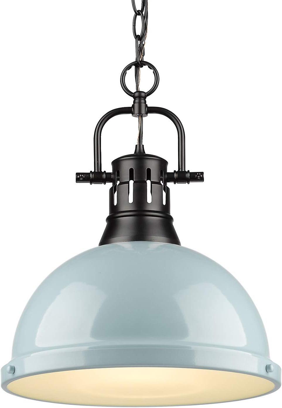 Matte Black and Sea Foam 14" Transitional Bowl Pendant Light