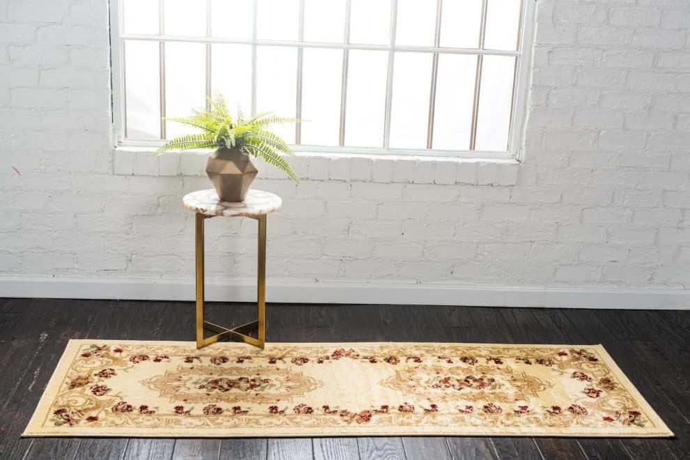 Ivory and Tan Medallion Synthetic Runner Rug