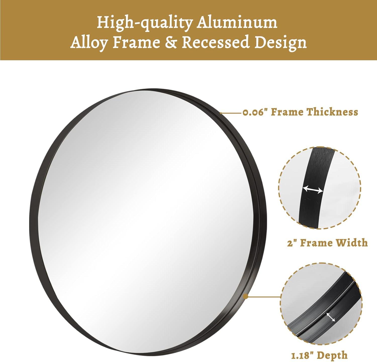 Round 28" Silver Aluminum Framed Bathroom Mirror