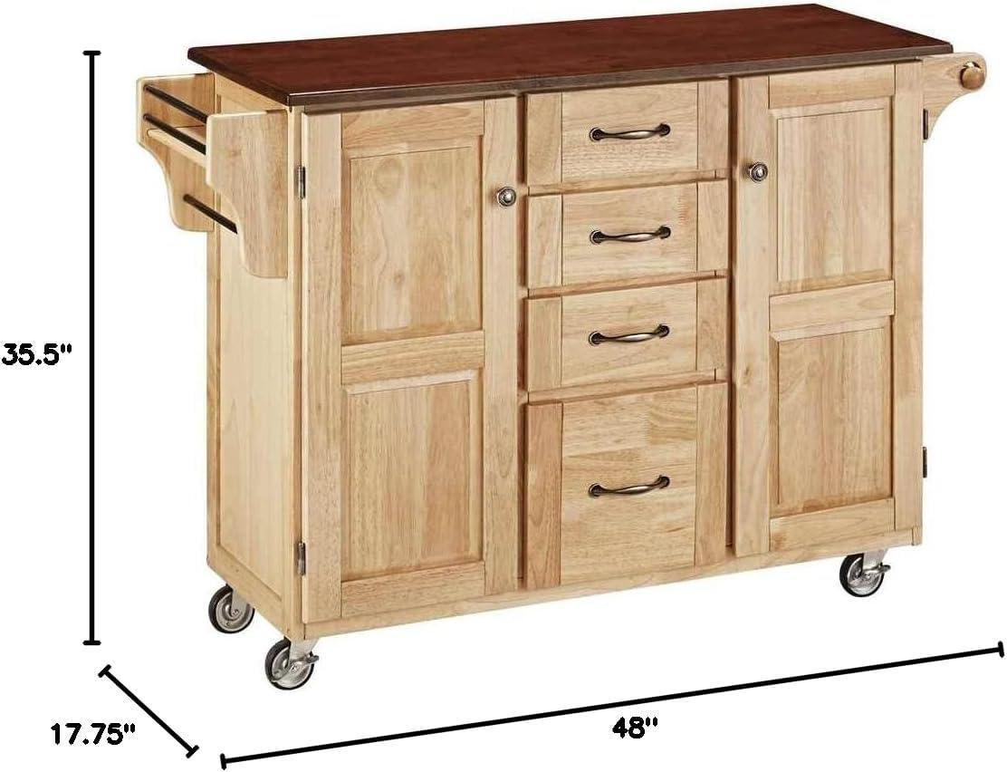 Natural Wood Kitchen Cart with Cherry Top and Storage