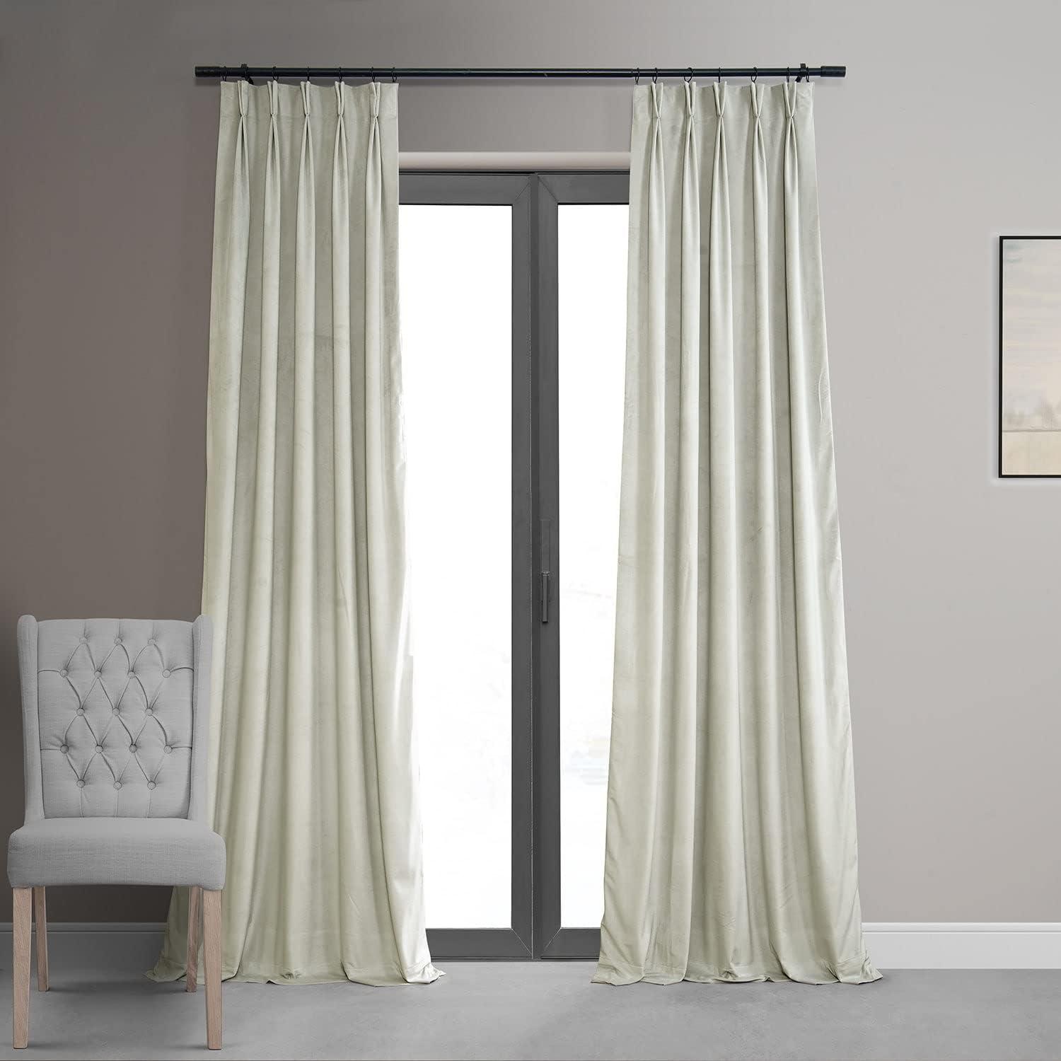 Half Price Drapes Porcelain White French Pleat Signature Velvet Blackout Curtains(1 Panel),50WX 108L