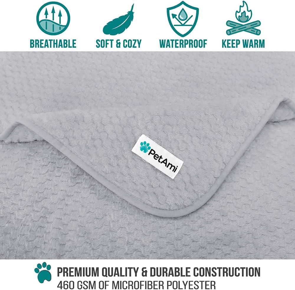 PetAmi Waterproof Dog Blanket, Leakproof Puppy Blanket for Small Medium Dogs, Furniture Sofa Couch Cover Protector, Fleece Pet Throw Indoor Cat Kitten, Reversible Washable Soft Plush, 29x40 Light Gray