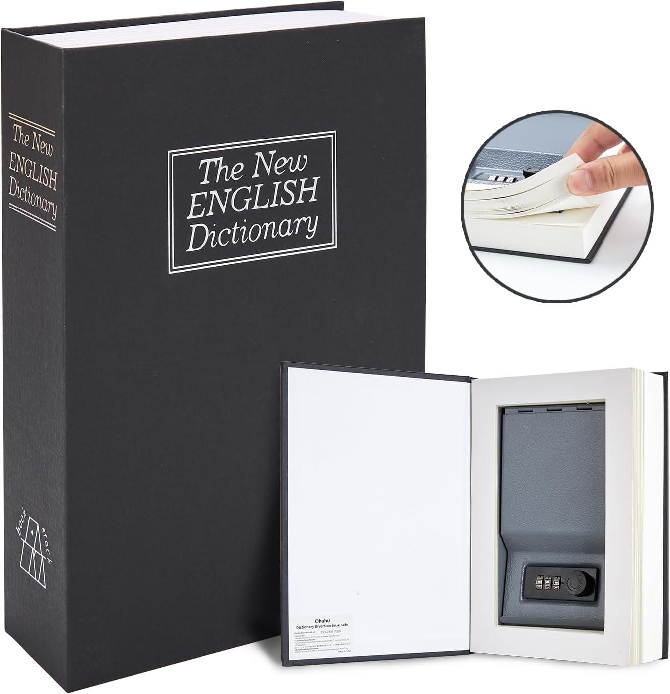 Book Safe Box with Combination Lock, Ohuhu Upgrade Dictionary Diversion Safe Secret Hidden Box for Home Office, Portable Safe Box for Money Cash Jewelry