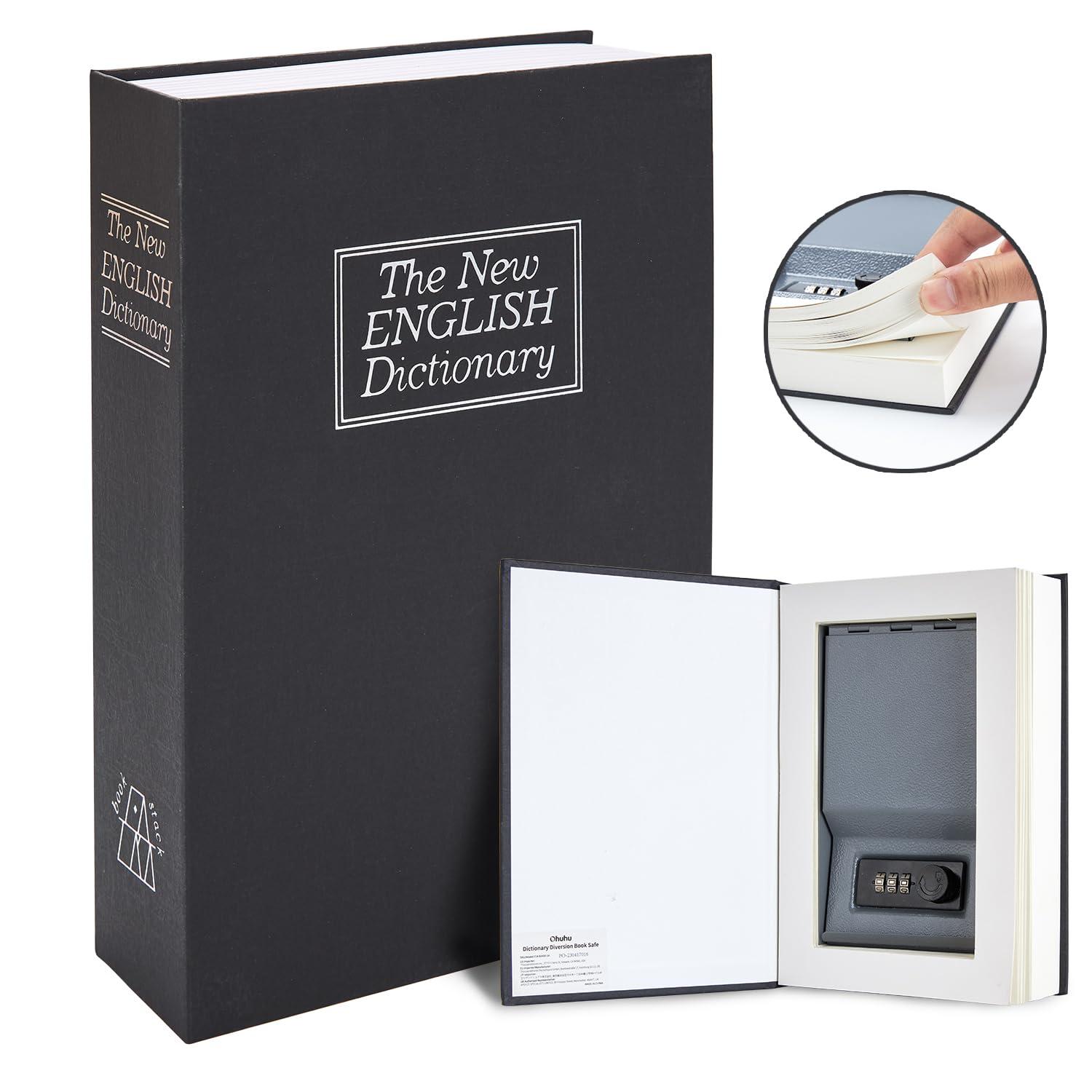 Book Safe Box with Combination Lock, Ohuhu Upgrade Dictionary Diversion Safe Secret Hidden Box for Home Office, Portable Safe Box for Money Cash Jewelry