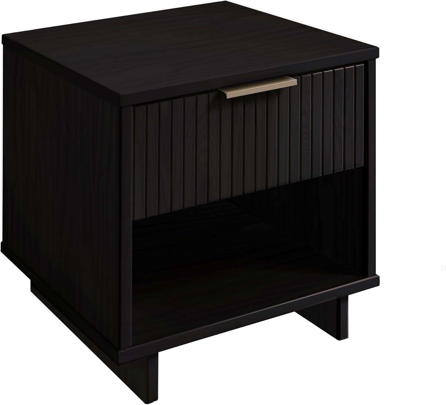 Manhattan Comfort Granville Modern 1 Drawer Nightstand Midnight Blue: Wood Frame, Storage Shelf, 30 Day Warranty